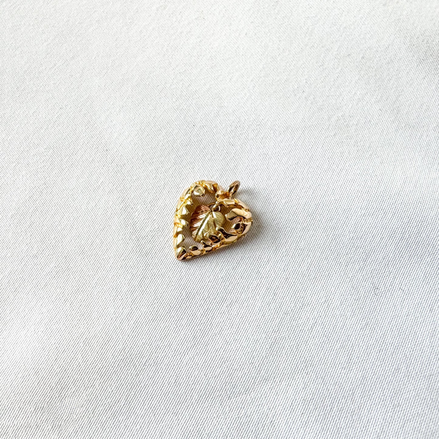 Vintage 10K CCO Black Hills Gold Heart Dangle Leaf Pendant, Vintage Black Hills Gold Jewelry