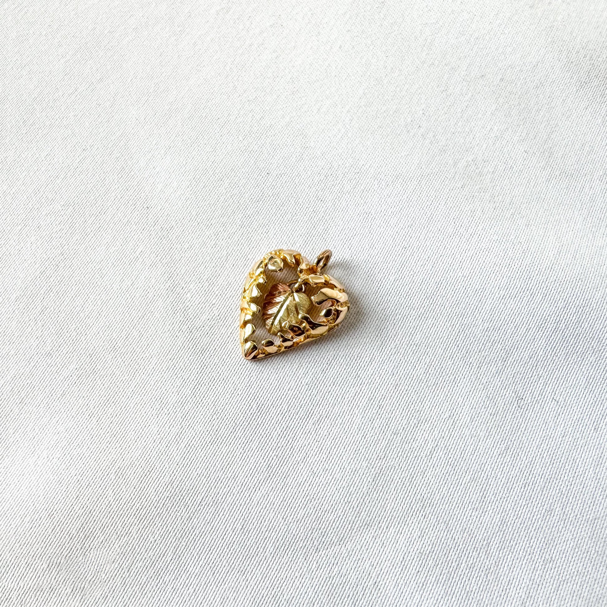 Vintage 10K CCO Black Hills Gold Heart Dangle Leaf Pendant, Vintage Black Hills Gold Jewelry