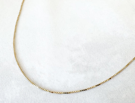 Vintage 14K Yellow Gold Box Chain. Roughly 18", Roughly 1mm, Dainty Simple Everyday Minimalist Chain Necklace