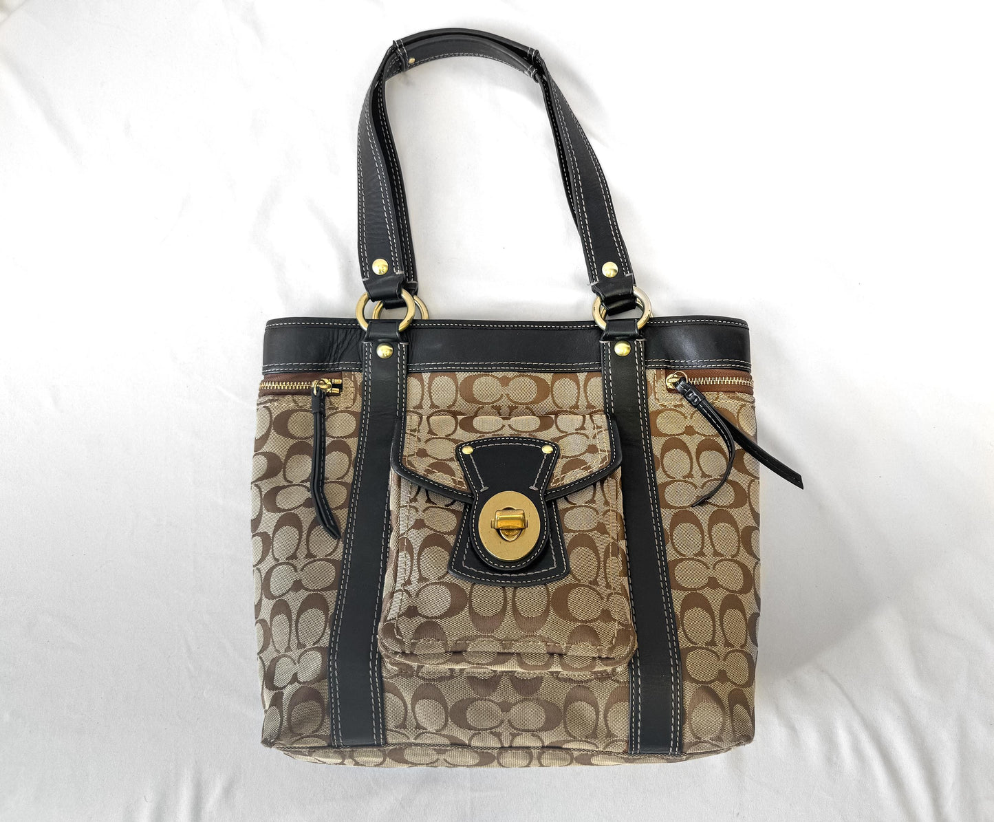 00s Coach Signature Large Legacy Turn Lock Shoulder Bag, Style 12289