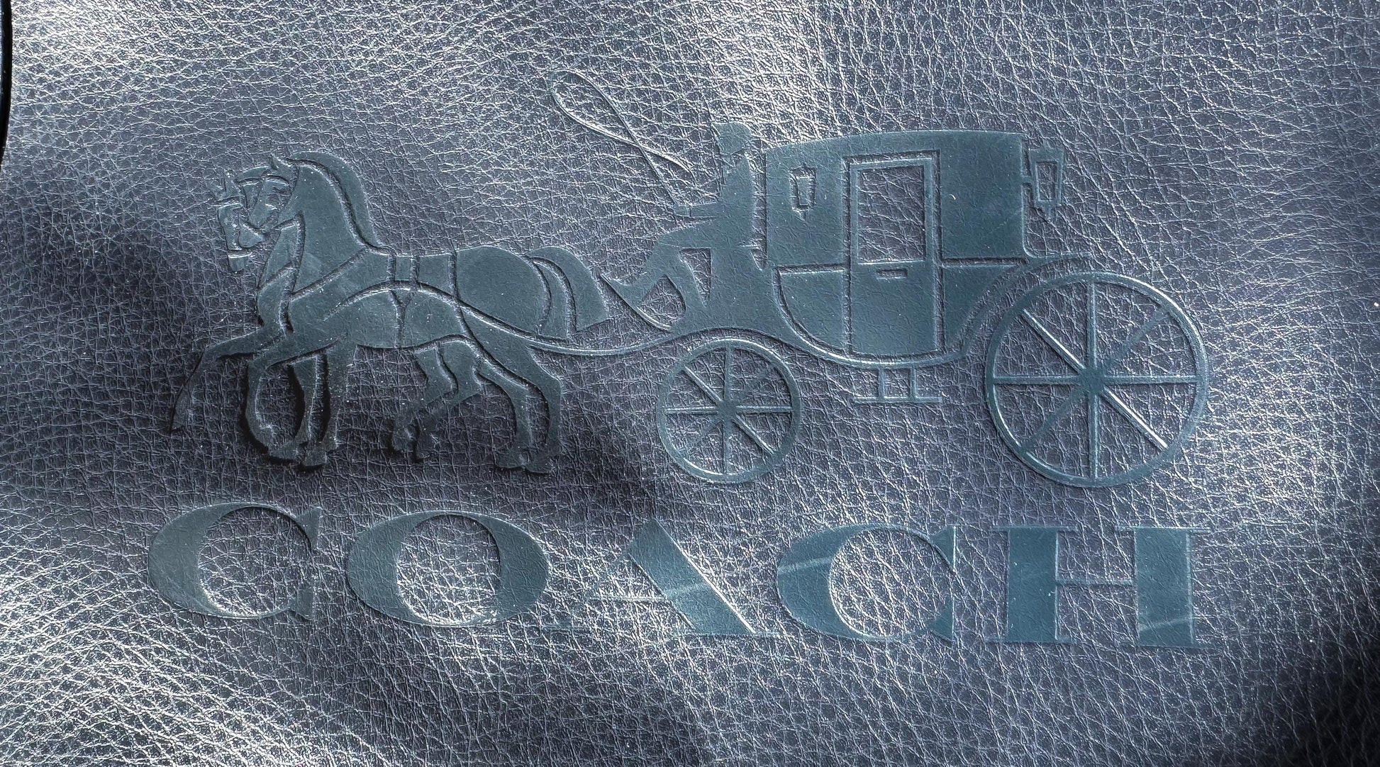 Modern Coach Midnight Blue Horse & Carriage Embossed Pebbled Leather Shoulder Tote Bag, Style C4063