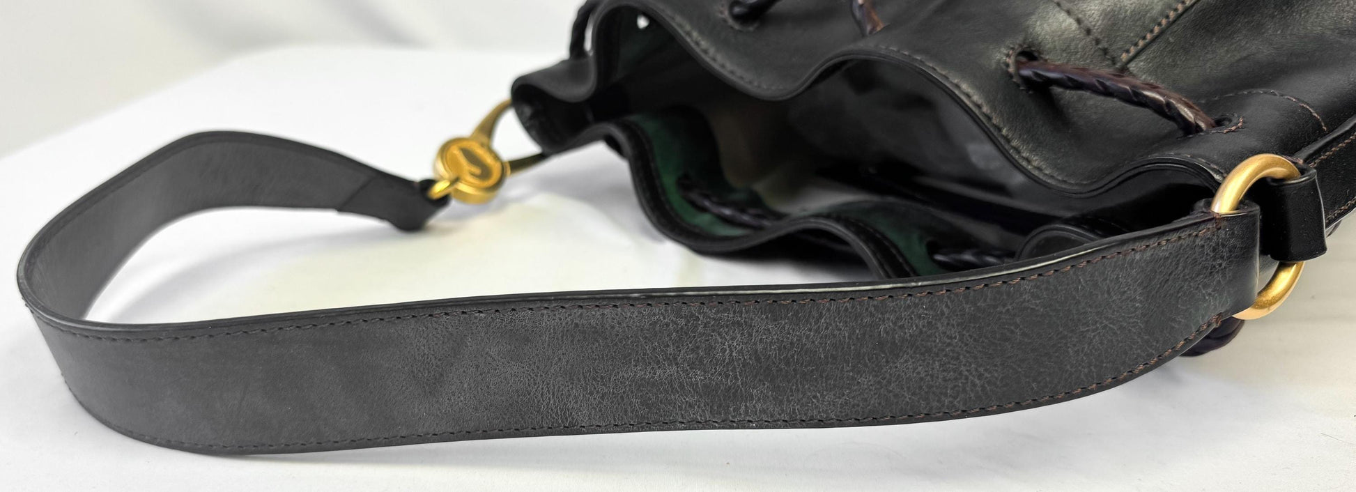 Vintage Dooney and Bourke Florentine Hattie Black Leather Drawstring Bucket Shoulder Bag