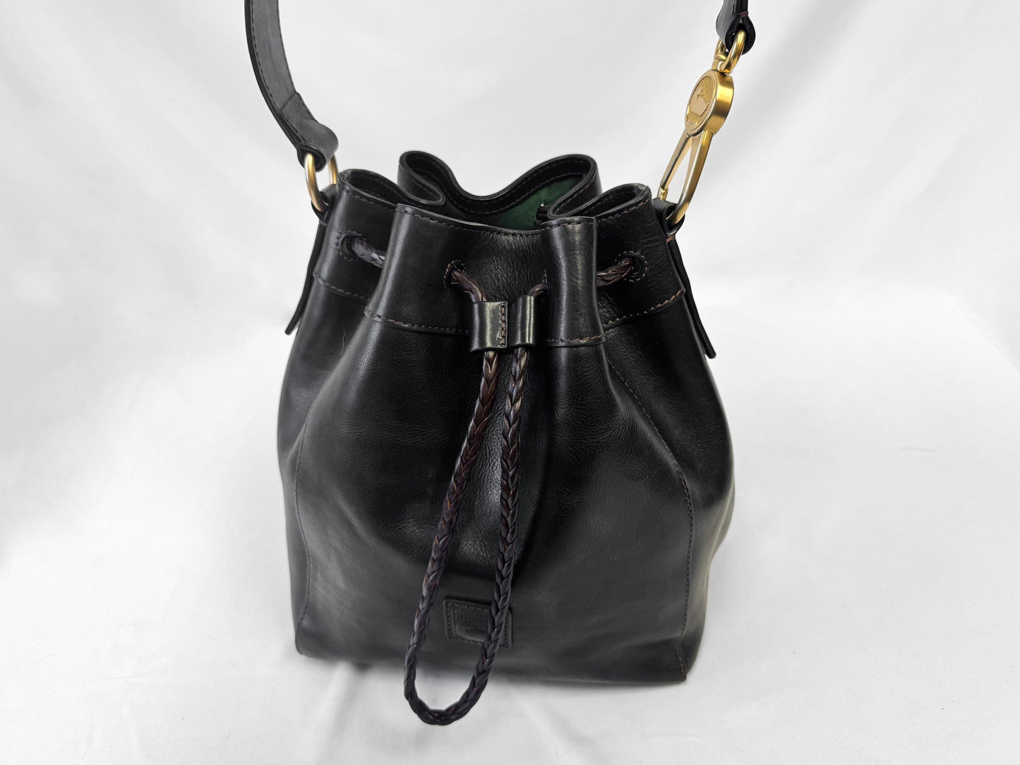 Vintage Dooney and Bourke Florentine Hattie Black Leather Drawstring Bucket Shoulder Bag