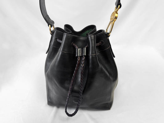 Vintage Dooney and Bourke Florentine Hattie Black Leather Drawstring Bucket Shoulder Bag