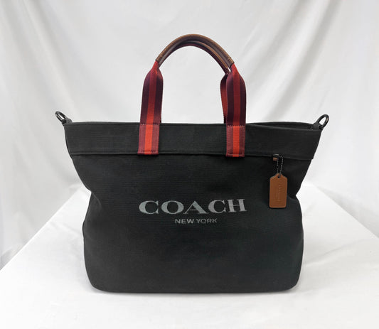 Modern Coach 38 Black Red Large Canvas Tote Bag with Detachable Strap, Style CJ486