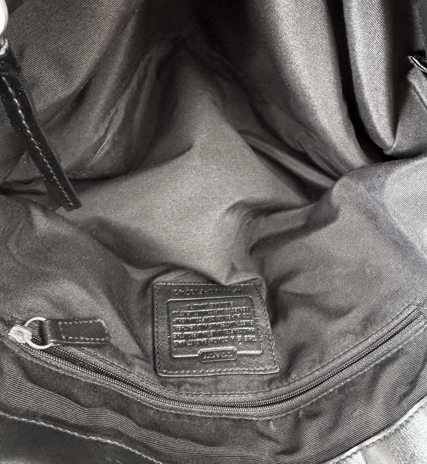 Y2K 00s Coach Black Soho Hampton Pleated Patent Leather Trim Satchel Shoulder Bag, Style 13473