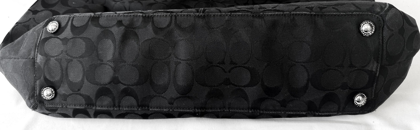 Y2K 00s Coach Black Soho Hampton Pleated Patent Leather Trim Satchel Shoulder Bag, Style 13473