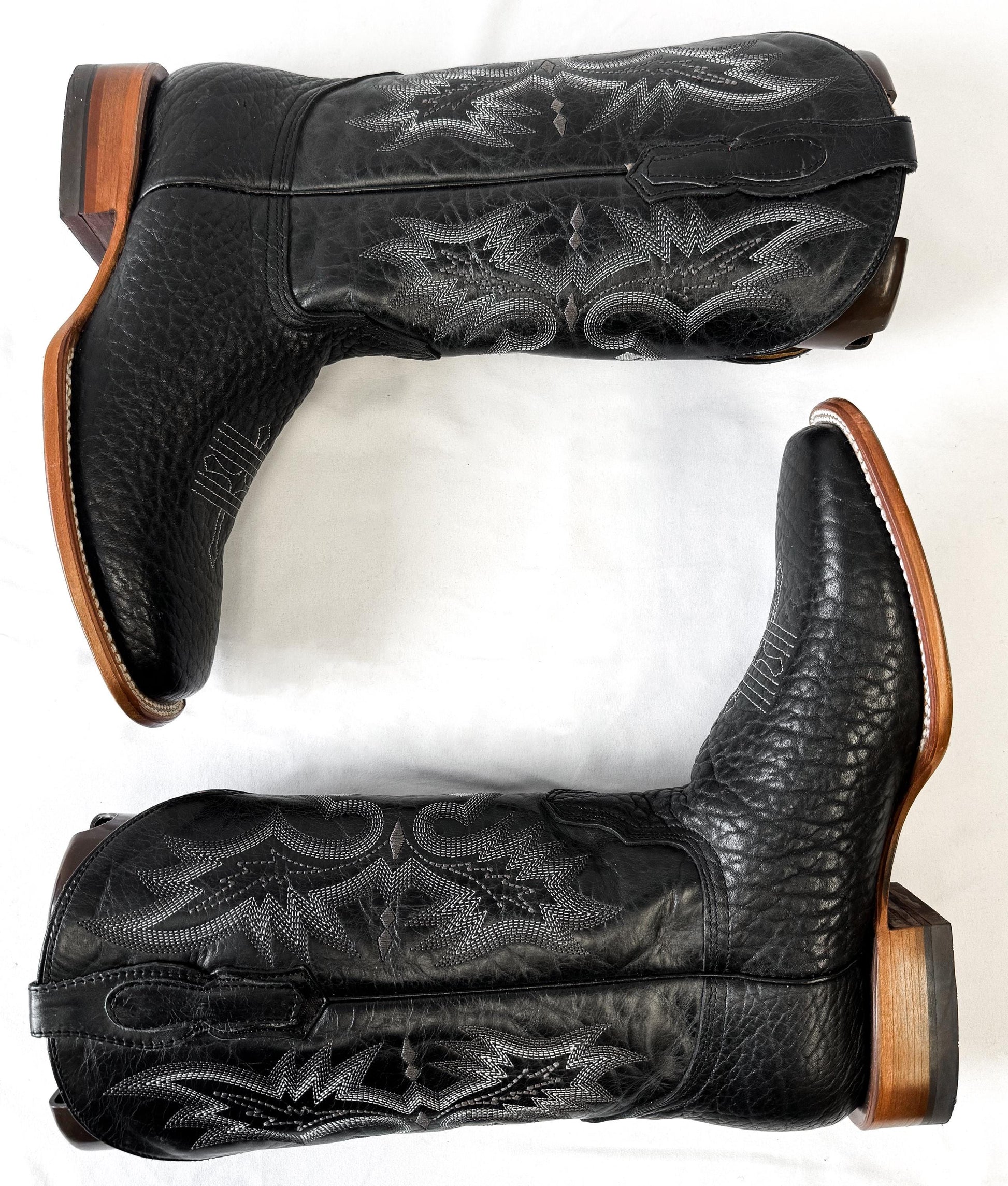 Vintage Alfa Black Leather Embroidered Cowboy Boots, Approx. Men's Sz 10.5EE, Vintage Western Boots