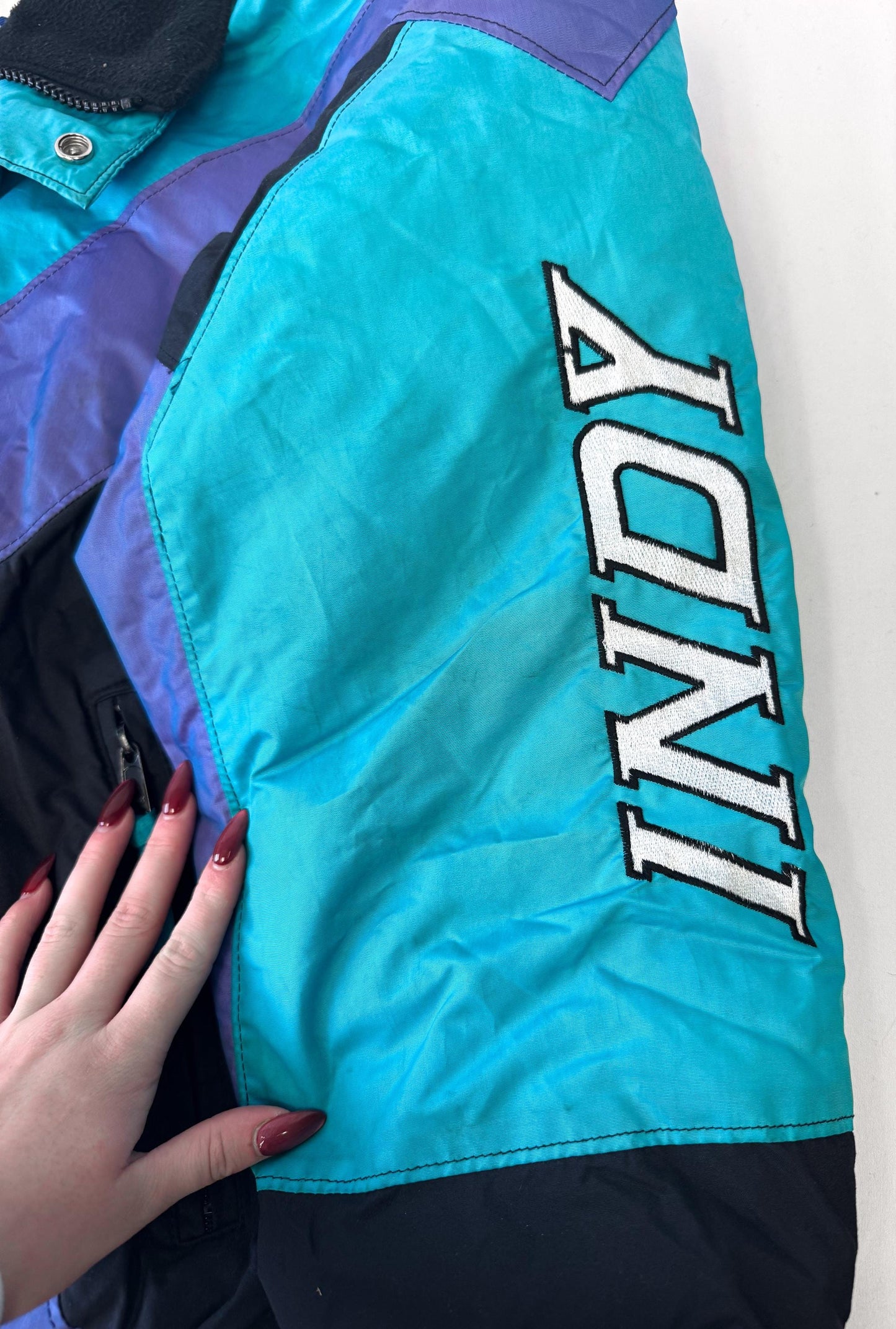 Vintage 90s Polaris Black Blue Purple Iridescent Bomber Jacket, Men's Sz. M, Retro Unisex Jacket