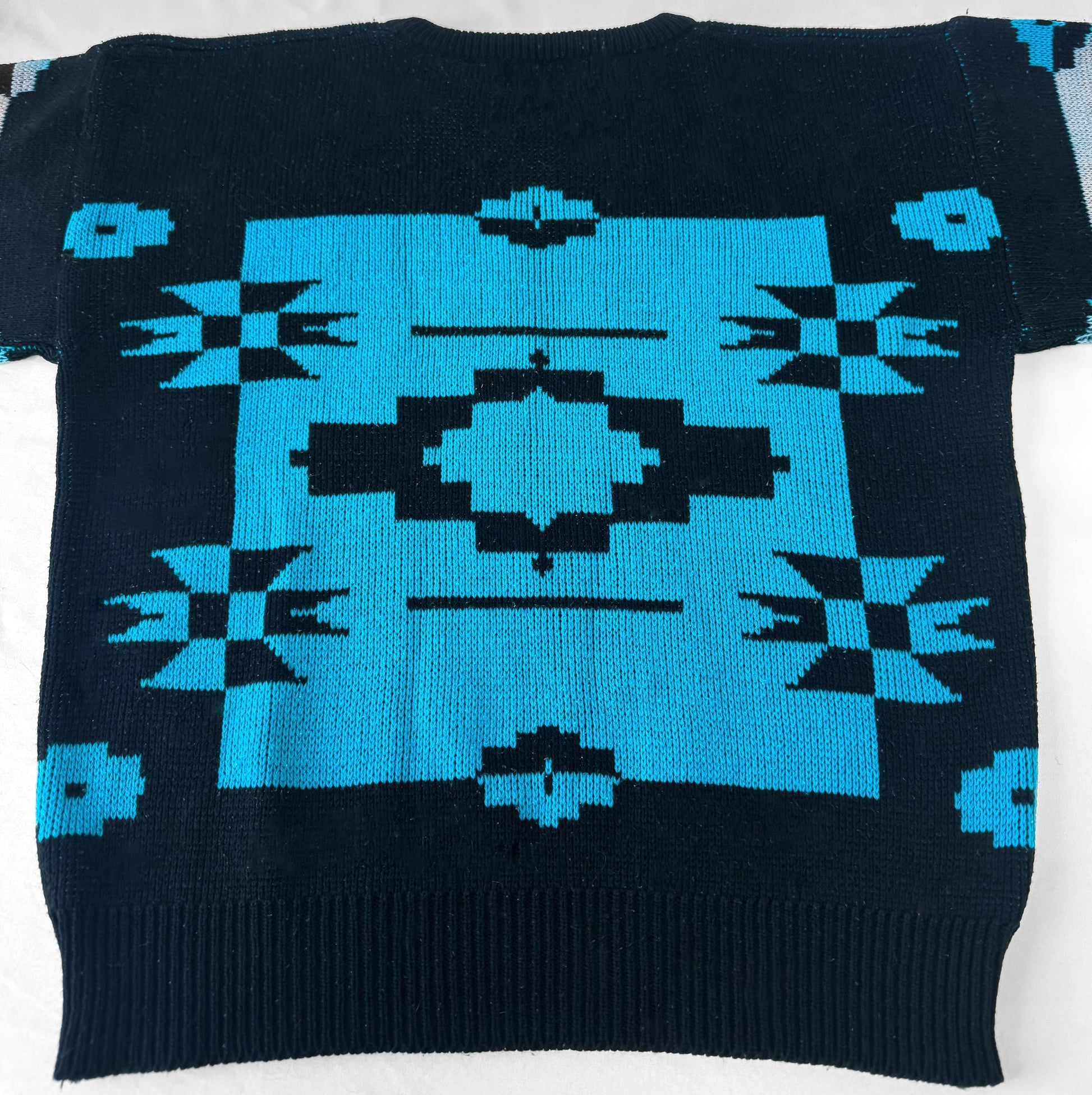Vintage 90s Black Blue Aztec Southwest Print Crewneck Sweater, Approx. Men's Sz. M