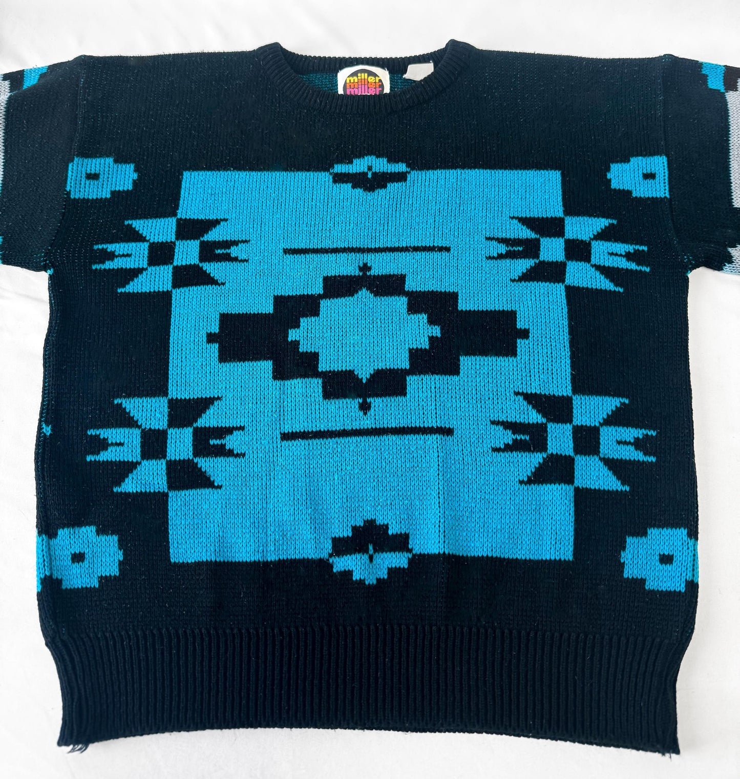 Vintage 90s Black Blue Aztec Southwest Print Crewneck Sweater, Approx. Men's Sz. M