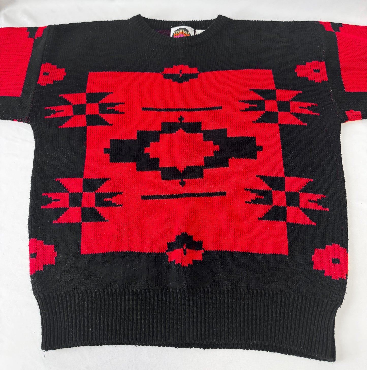 Vintage 90s Black Red Aztec Southwest Print Crewneck Sweater, Approx. Men's Sz. M