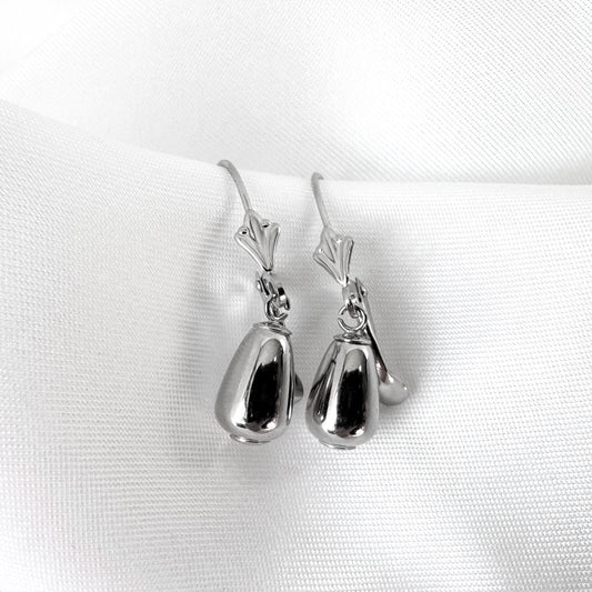 14K White Gold Teardrop Lever Back Dangle Earrings, Simple Dainty Everyday Minimalist Earrings
