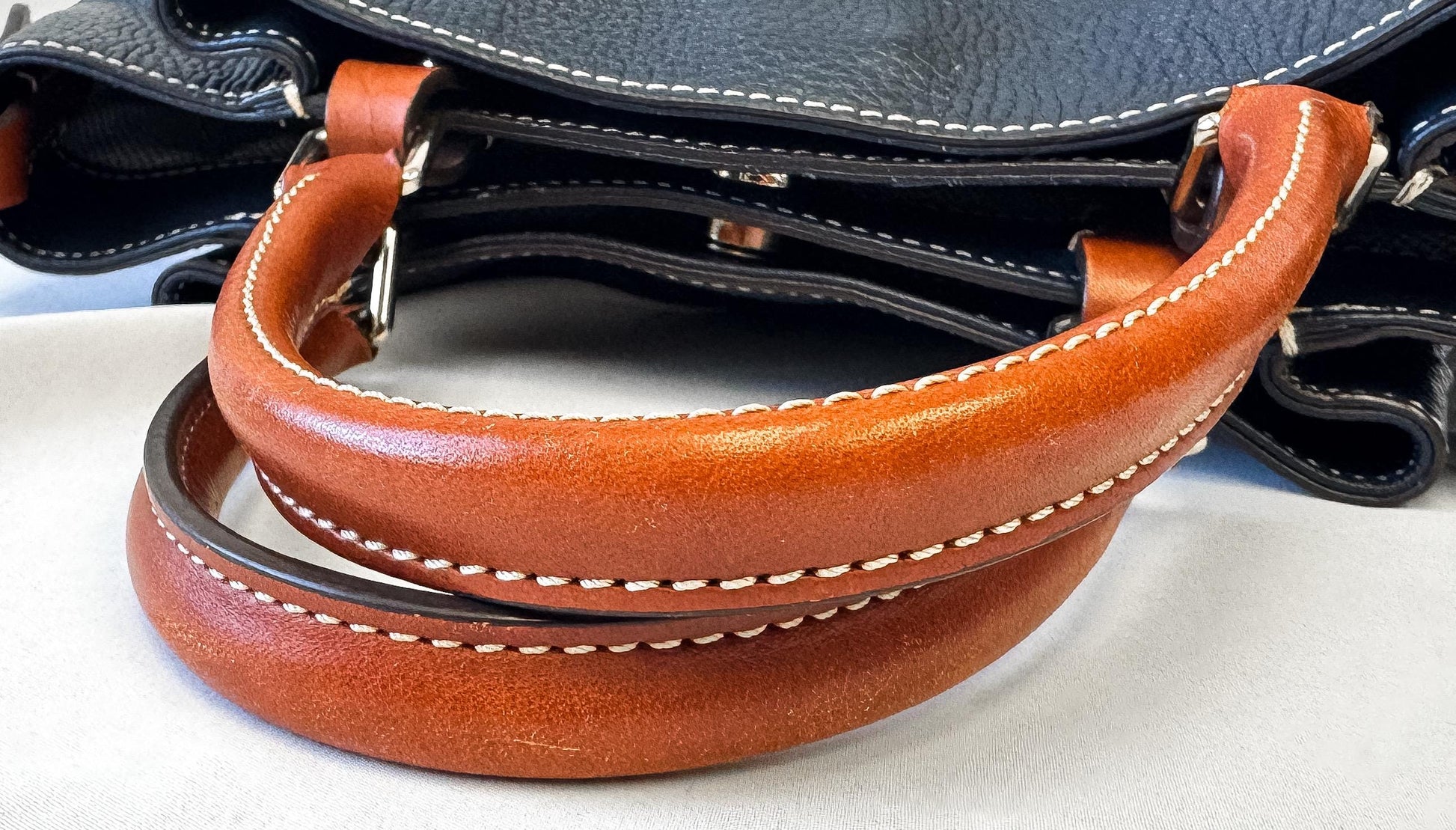 Vintage Style Dooney and Bourke Breanna Navy Pebbled Leather Satchel with Detachable Crossbody Strap