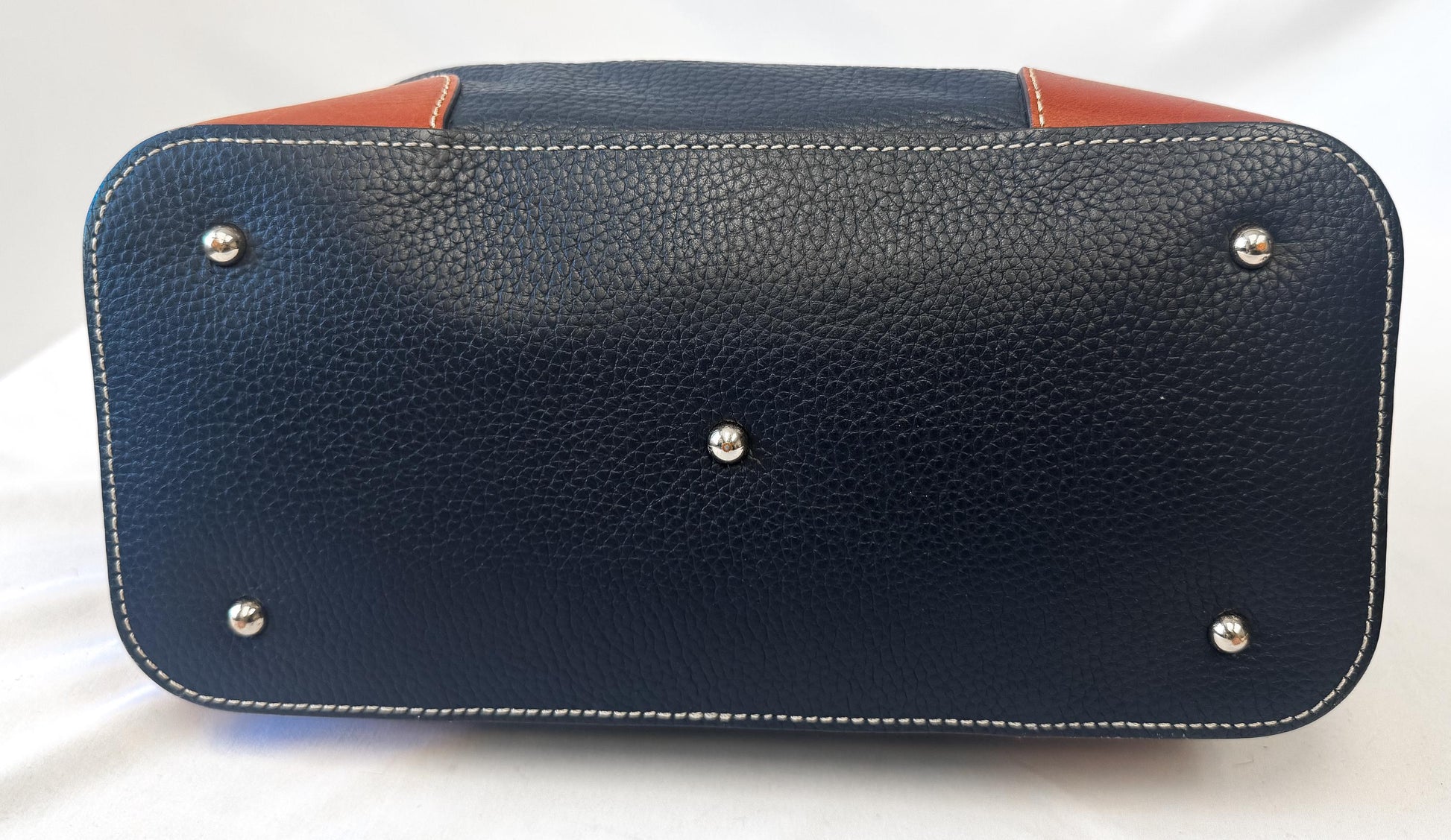 Vintage Style Dooney and Bourke Breanna Navy Pebbled Leather Satchel with Detachable Crossbody Strap