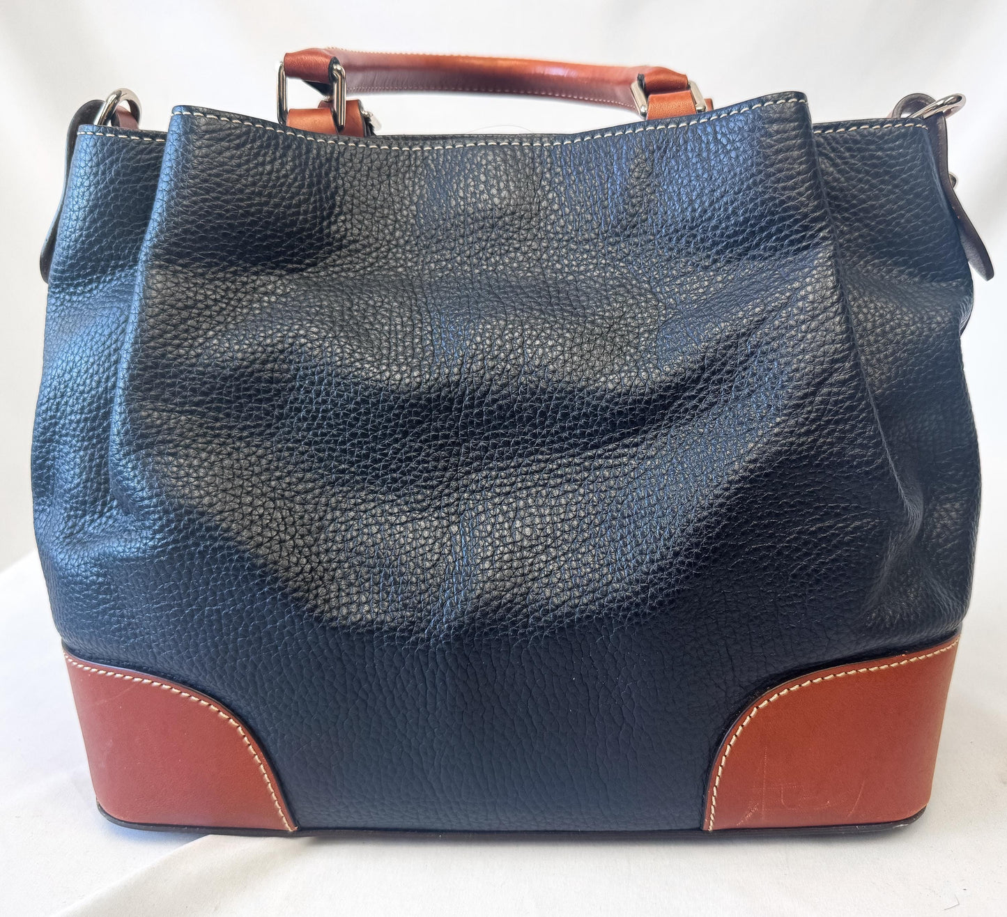 Vintage Style Dooney and Bourke Breanna Navy Pebbled Leather Satchel with Detachable Crossbody Strap