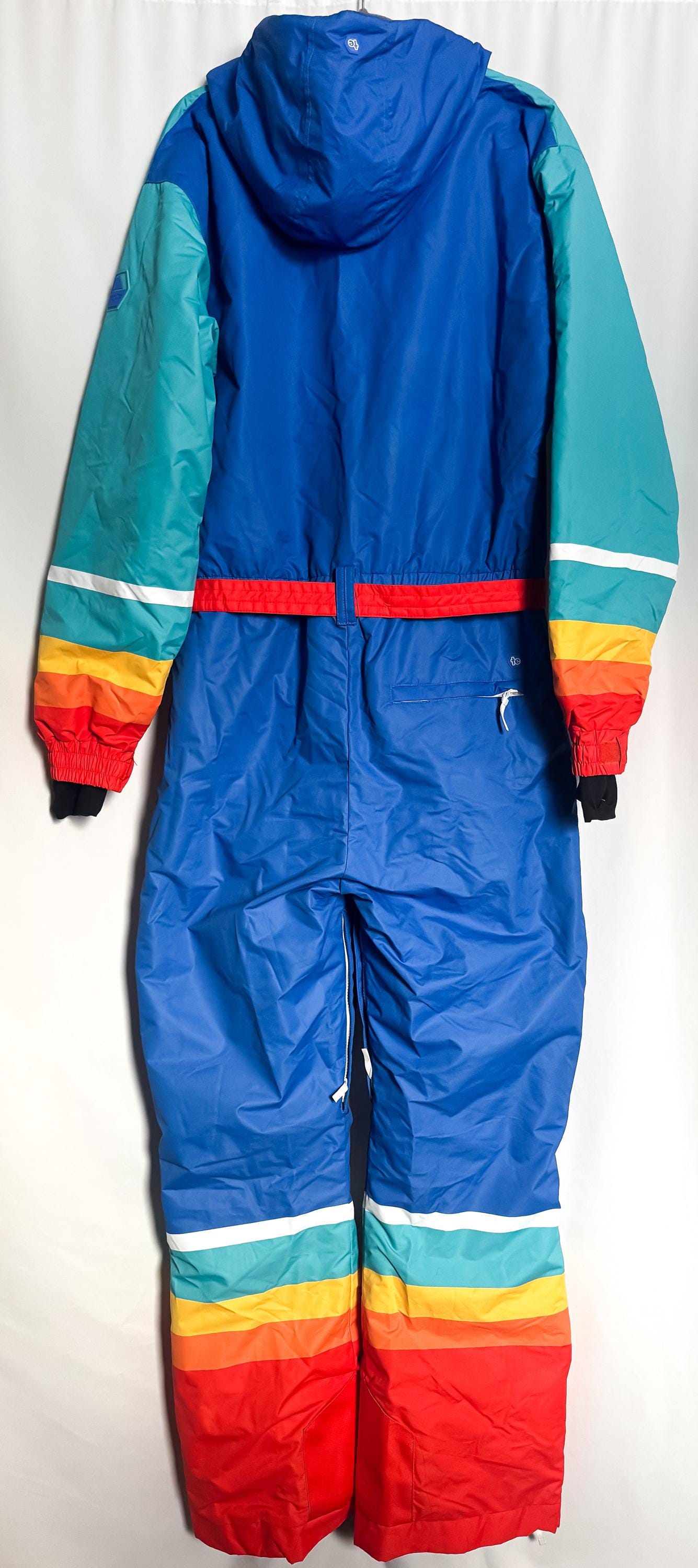 Vintage 90s Tipsy Elves Rainbow Striped Ski Snow Suit, Men's Sz. L, Retro Winter Ski Suit