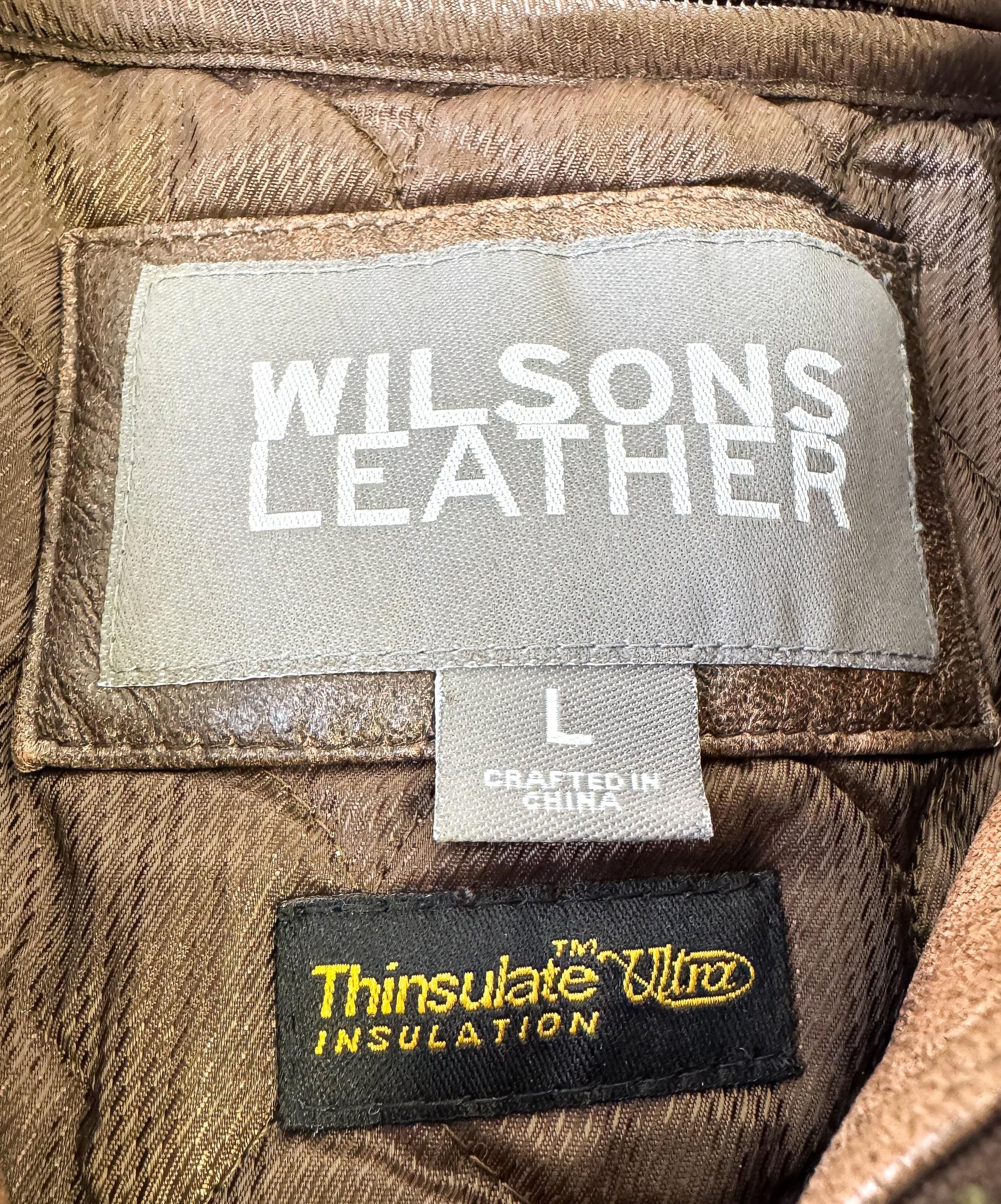 Vintage Wilsons Leather Brown Burnished Leather Bomber Jacket, Men's Sz. L