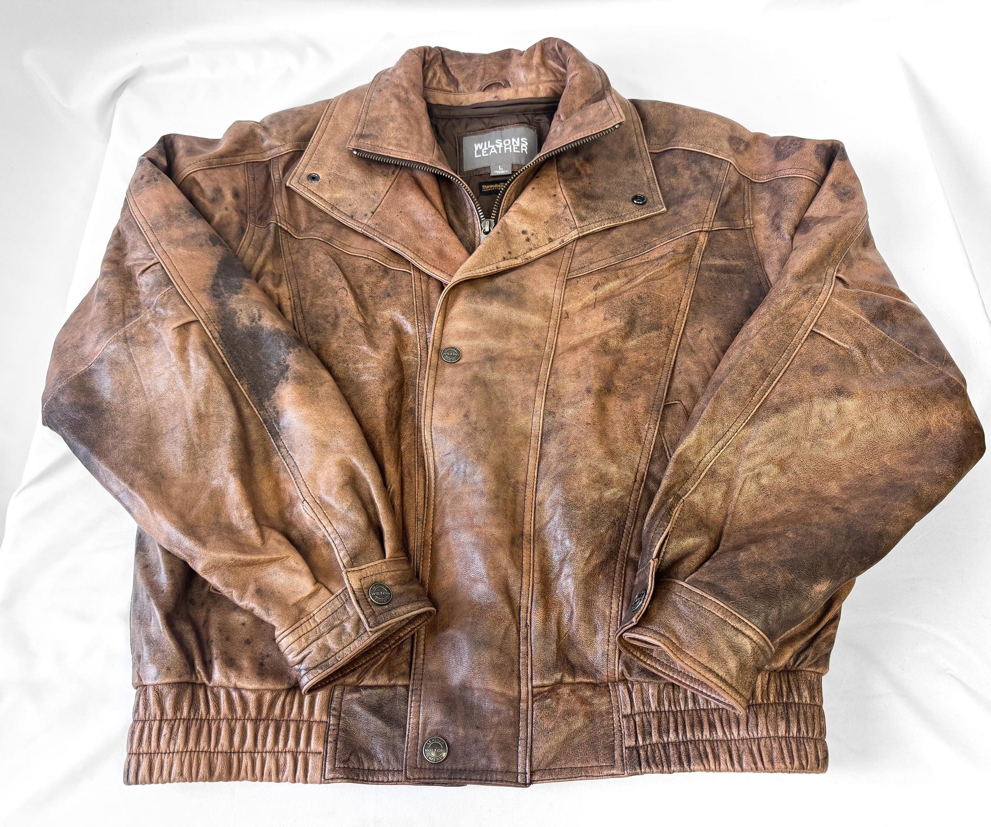 Vintage Wilsons Leather Brown Burnished Leather Bomber Jacket, Men's Sz. L