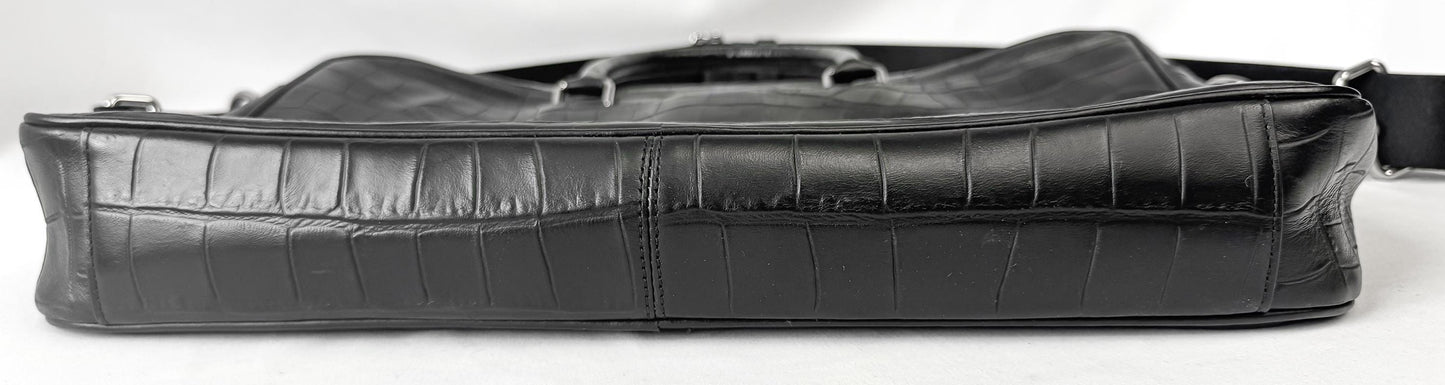 Modern Coach Beckett Slim Black Croc Embossed Crossbody Handle Briefcase Handbag, Style 72980
