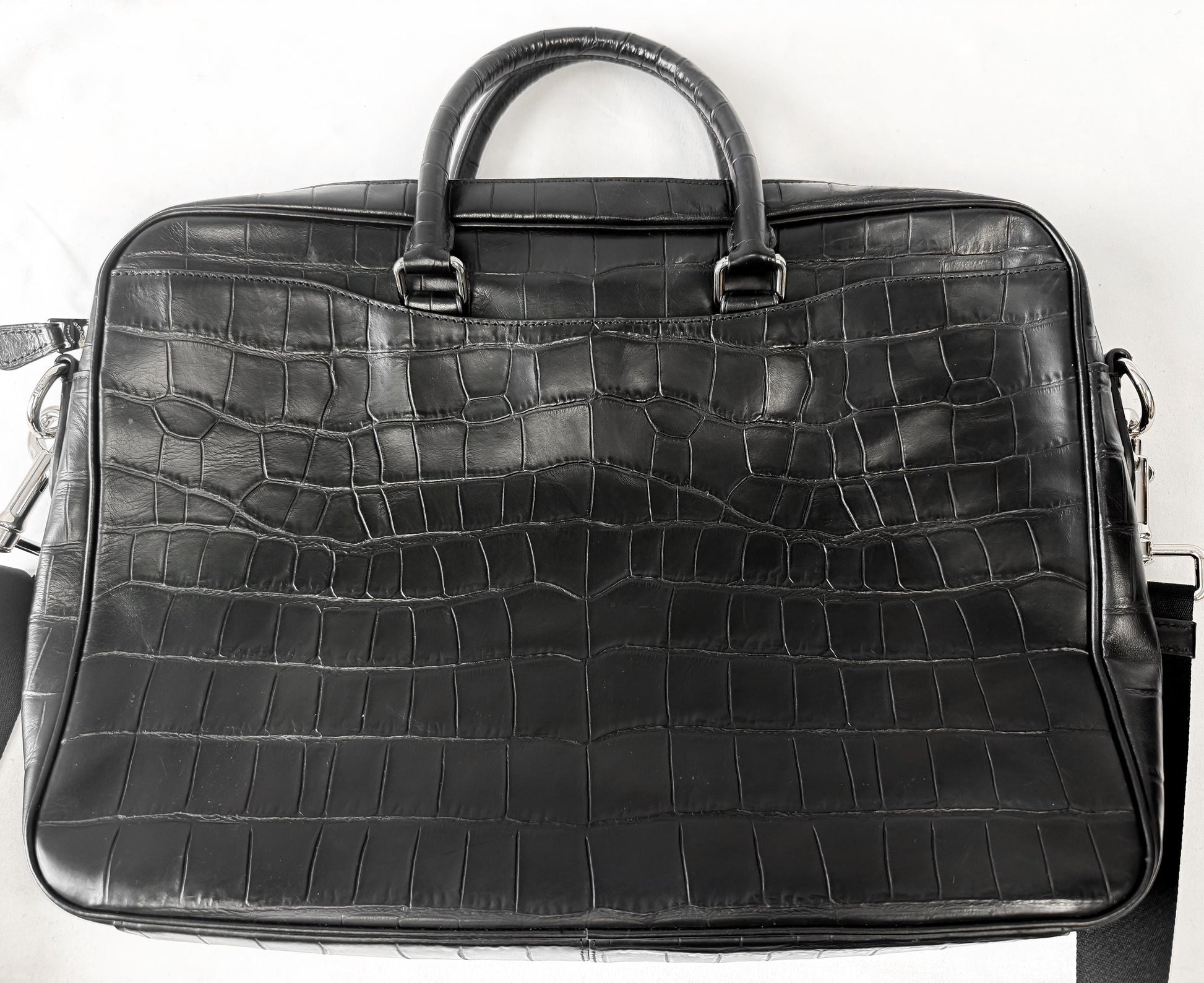 Modern Coach Beckett Slim Black Croc Embossed Crossbody Handle Briefcase Handbag, Style 72980