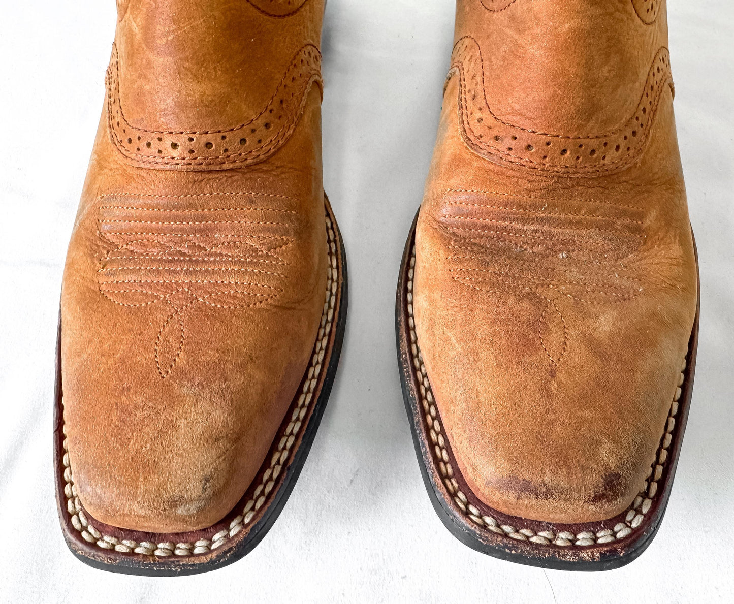 Vintage Style Ariat Heritage ATS Turquoise Teal Brown Leather Cowboy Boots, Women's Sz. 9B, Unique Western Festival Cowgirl Boots