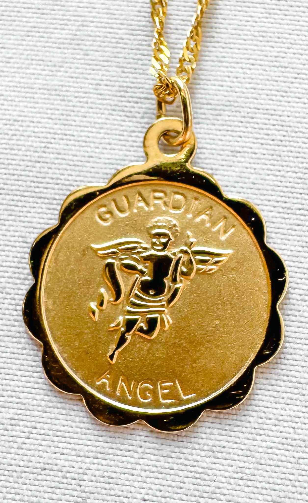 Vintage 14K Yellow Gold Guardian Angel Cherub Pendant on Roughly 25 Inch 14K Italy Twisted Snake Chain