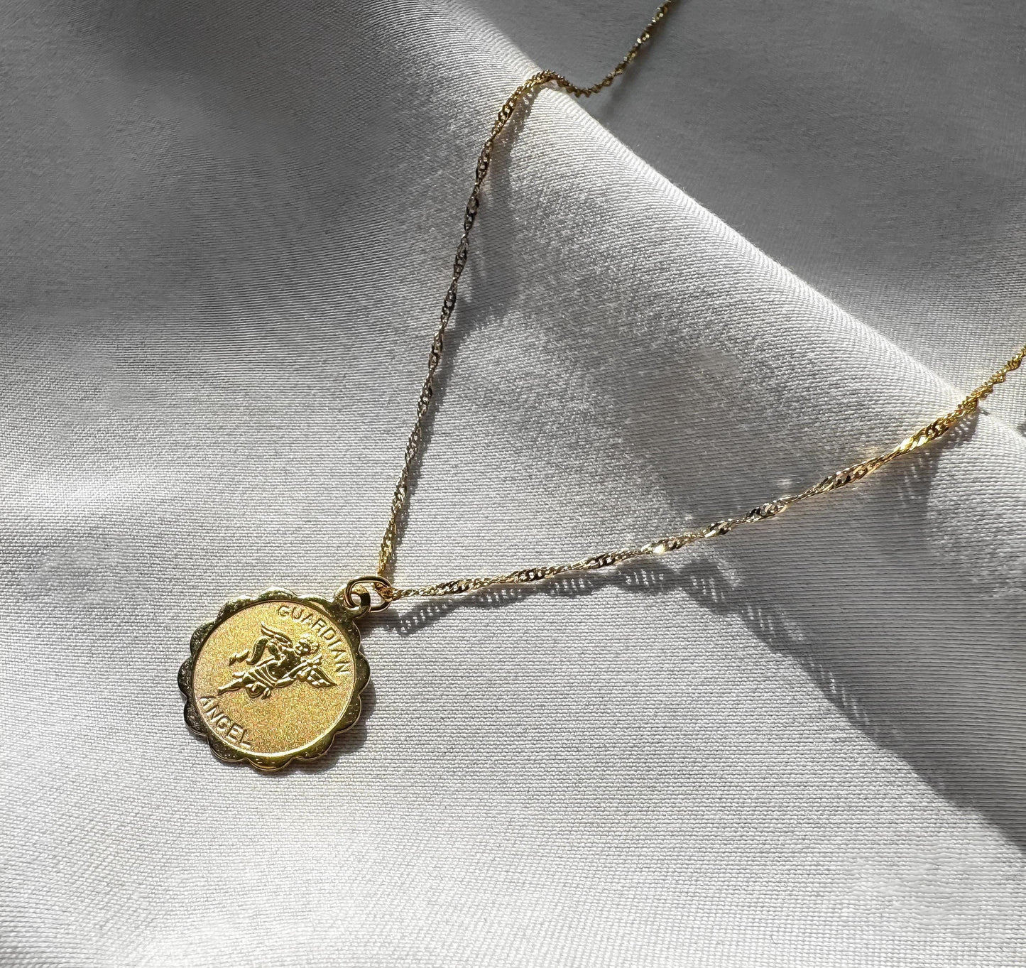 Vintage 14K Yellow Gold Guardian Angel Cherub Pendant on Roughly 25 Inch 14K Italy Twisted Snake Chain