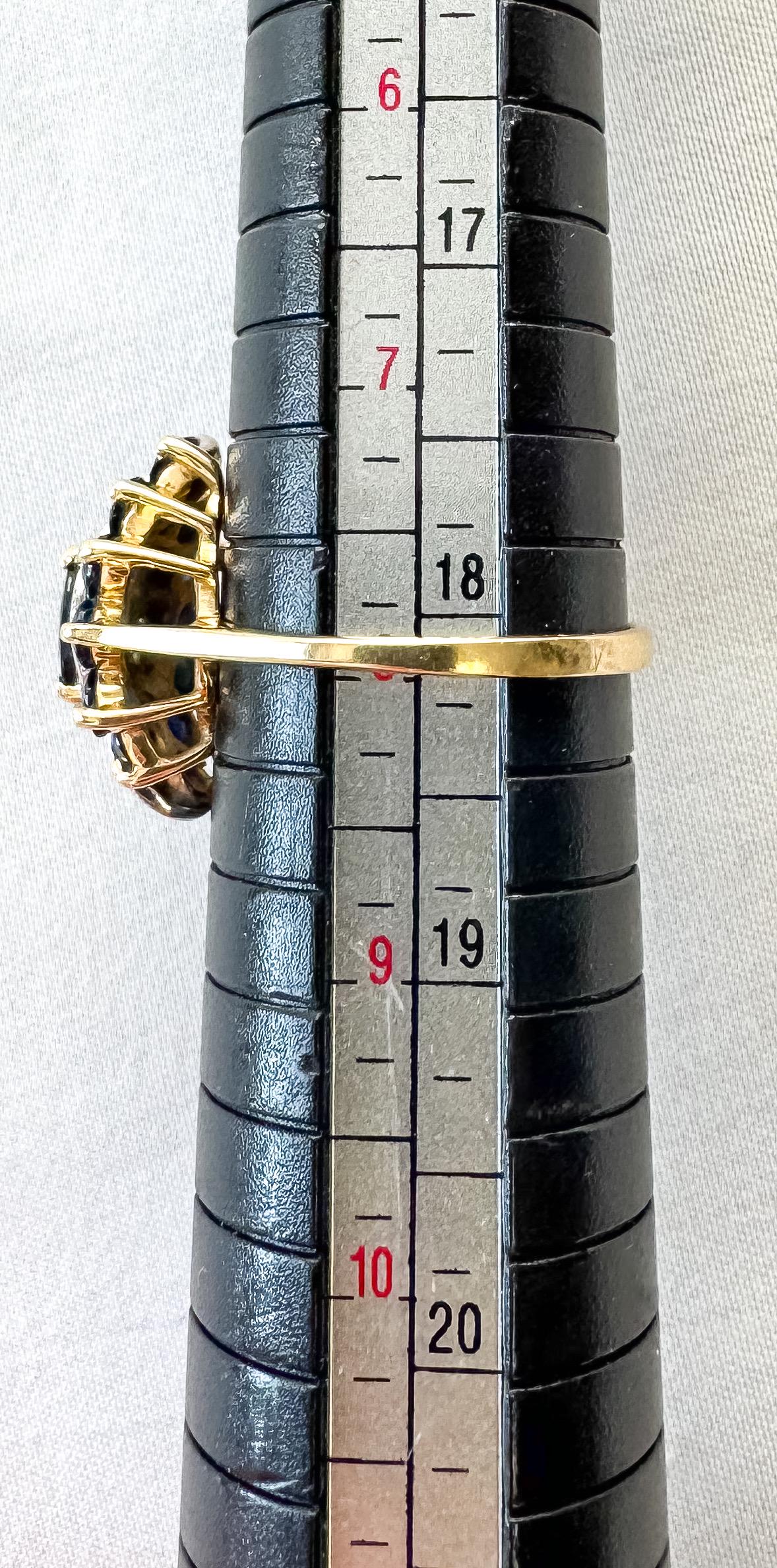 Vintage 14K Diamond Blue Sapphire Marquise Hurricane Ring, Sz. 8, Vintage Statement Cocktail Art Deco Ring