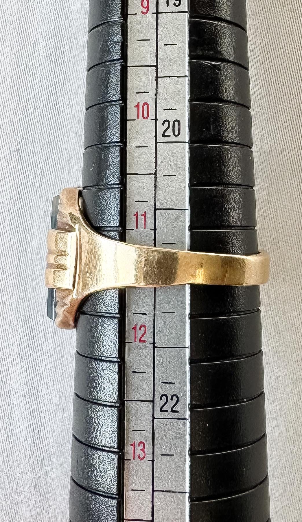 Vintage 10K Dendritic Agate Tree Bush Signet Ring, Sz. 11.5