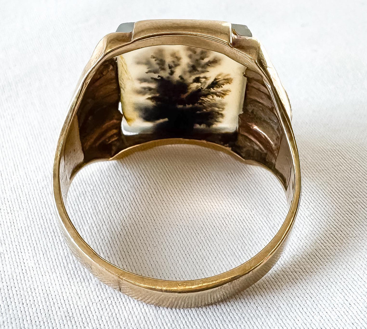 Vintage 10K Dendritic Agate Tree Bush Signet Ring, Sz. 11.5