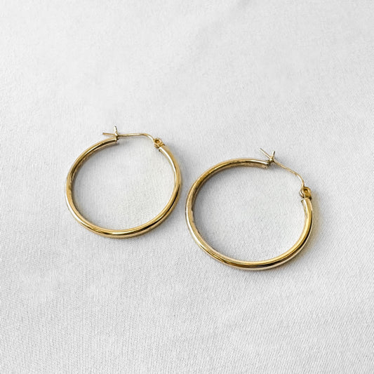14K Yellow Gold Smooth Hollow Tube Hoop Earrings, Simple Minimalist Everyday Hoops