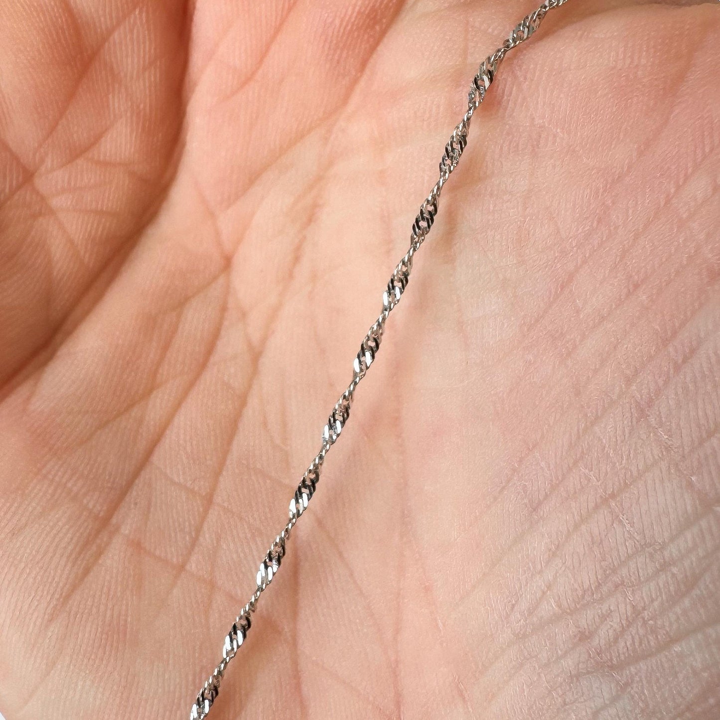 14K Italy White Gold Twisted Snake Chain Necklace, 18", Roughly 1mm Width, Dainty Simple Everyday Minimalist Chain Necklace