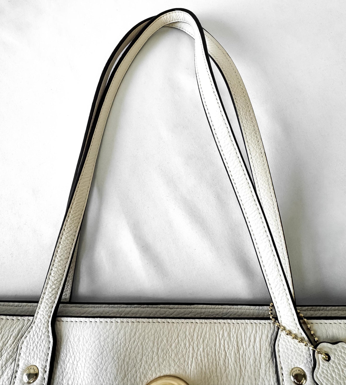 Modern Coach Town Tote Chalk White/Cream Turn Lock Pebbled Leather Shoulder Toten Bag, Style 12184