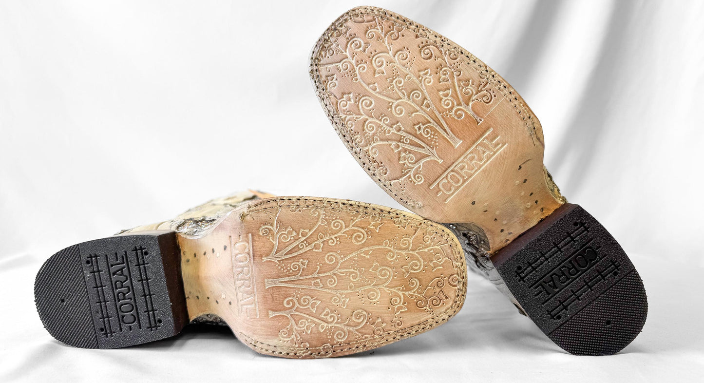 NWT Corral Off White Metallic Glitter Crystal Inlay Leather Cowboy Boots, Women's Sz. 7.5M, Unique Festival Bridal Bachelorette Boots