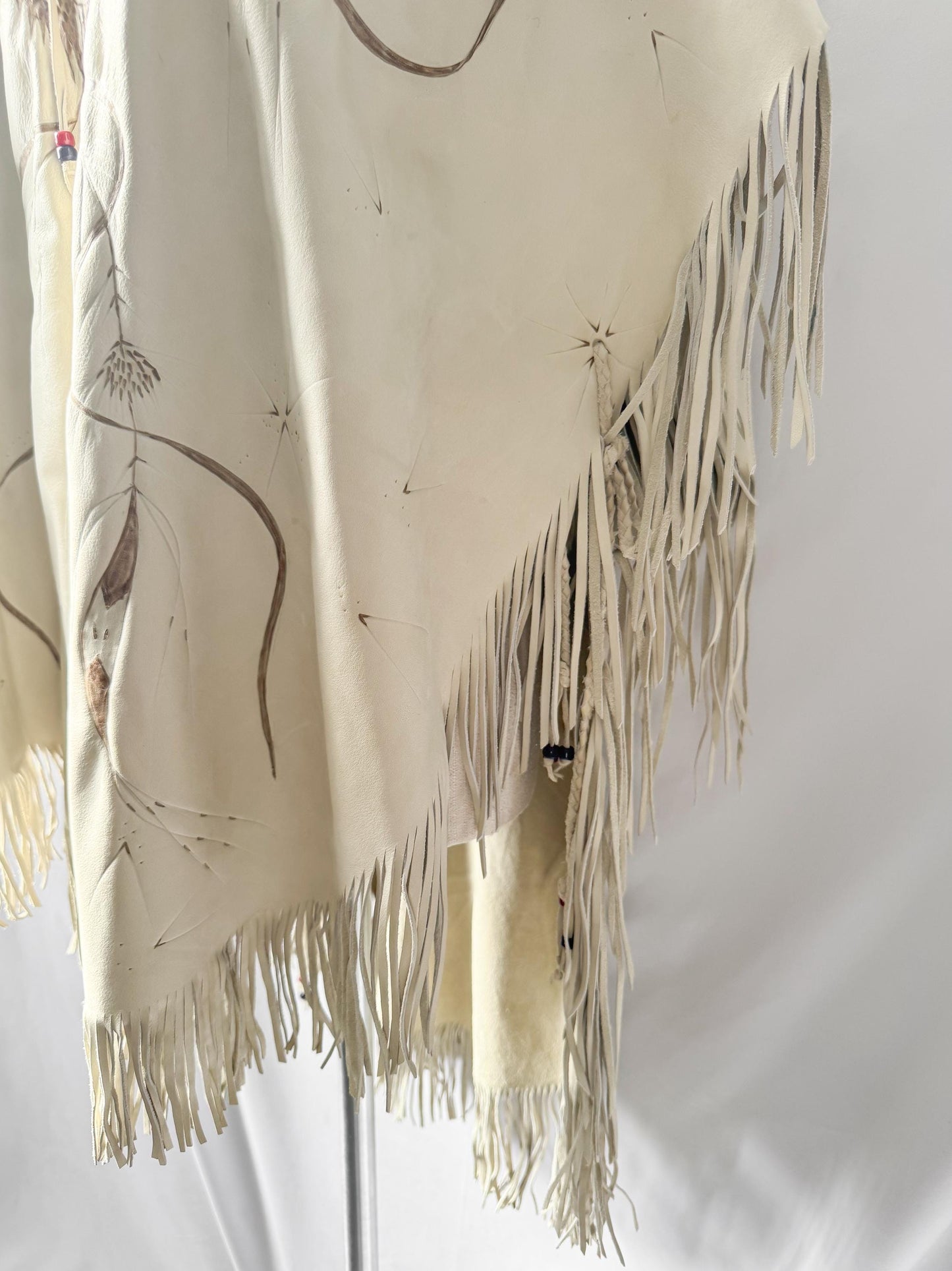 Vintage 60s/70s Handmade Cream Off-White Eagle Dreamcatcher Native Western Style Leather Fringe Shawl One Size Unique Statement Western Wear
