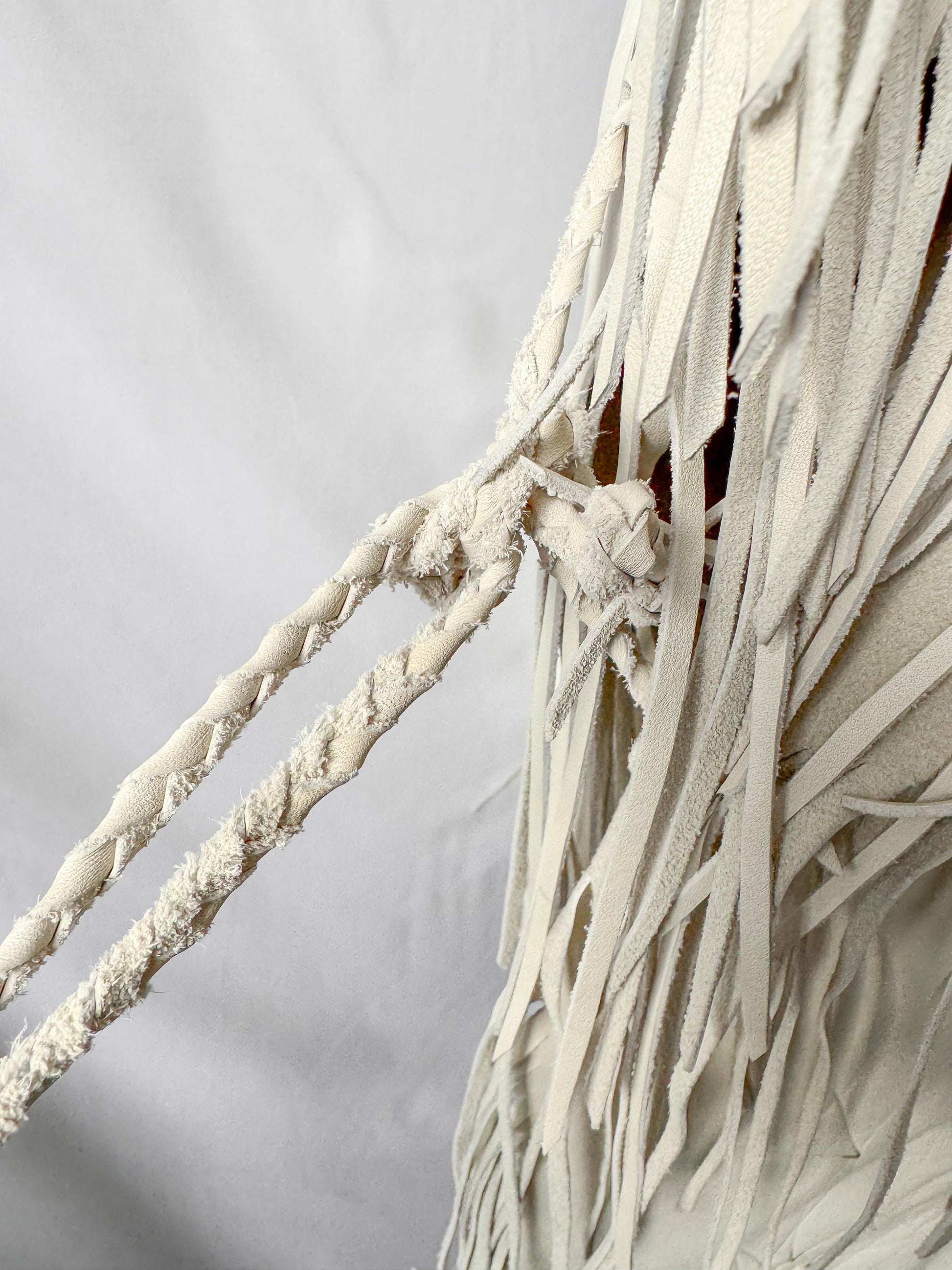 Vintage 60s/70s Handmade Cream Off-White Eagle Dreamcatcher Native Western Style Leather Fringe Shawl One Size Unique Statement Western Wear