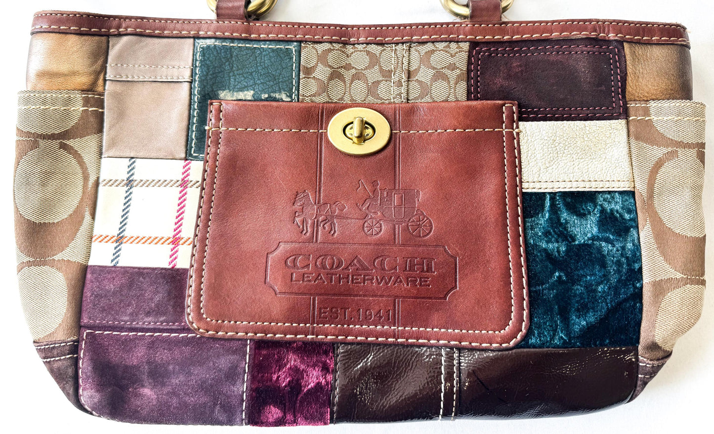 Y2K 00s Coach Gallery Holiday Patchwork Shoulder Bag, Style 11358