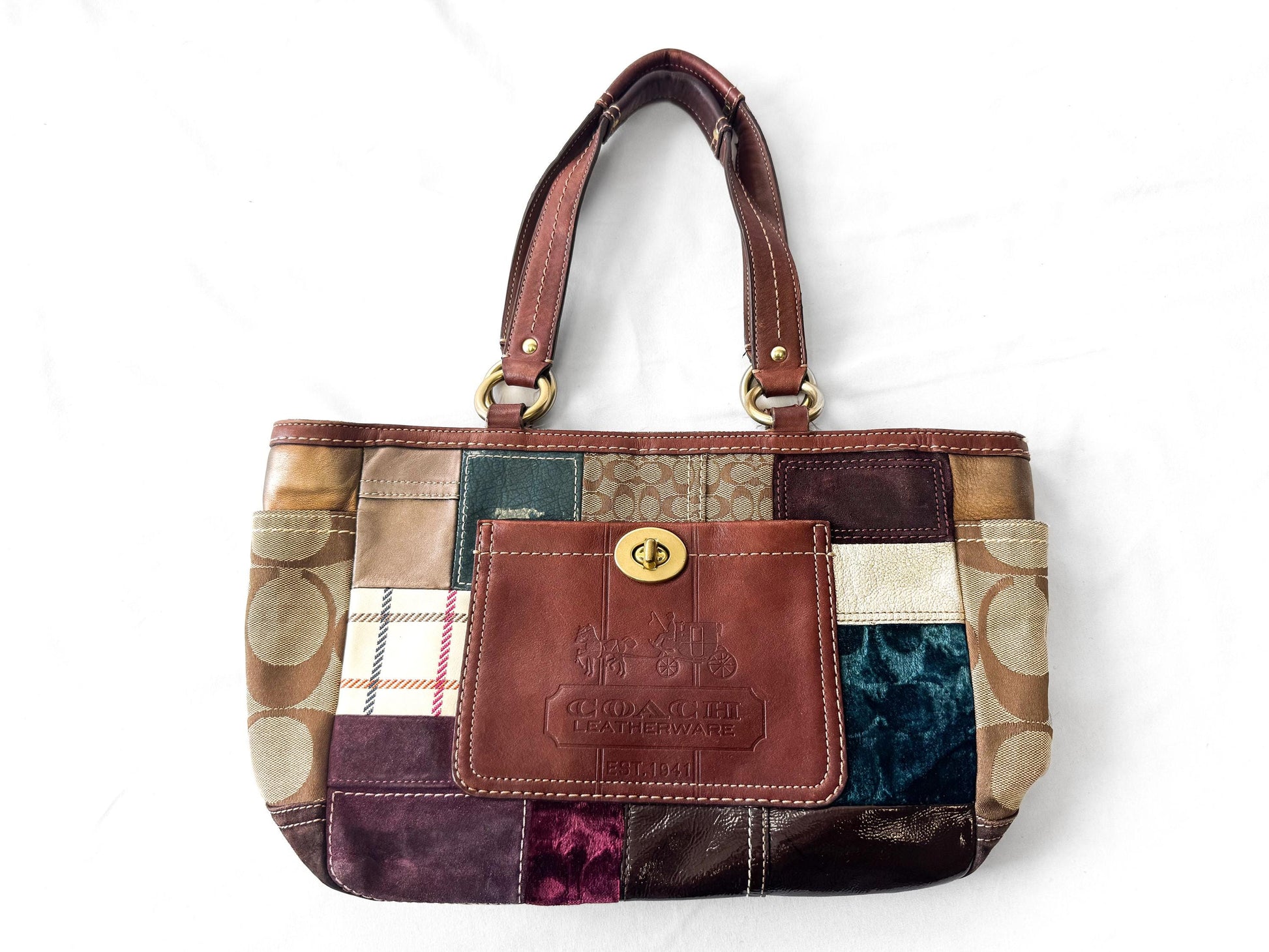 Y2K 00s Coach Gallery Holiday Patchwork Shoulder Bag, Style 11358
