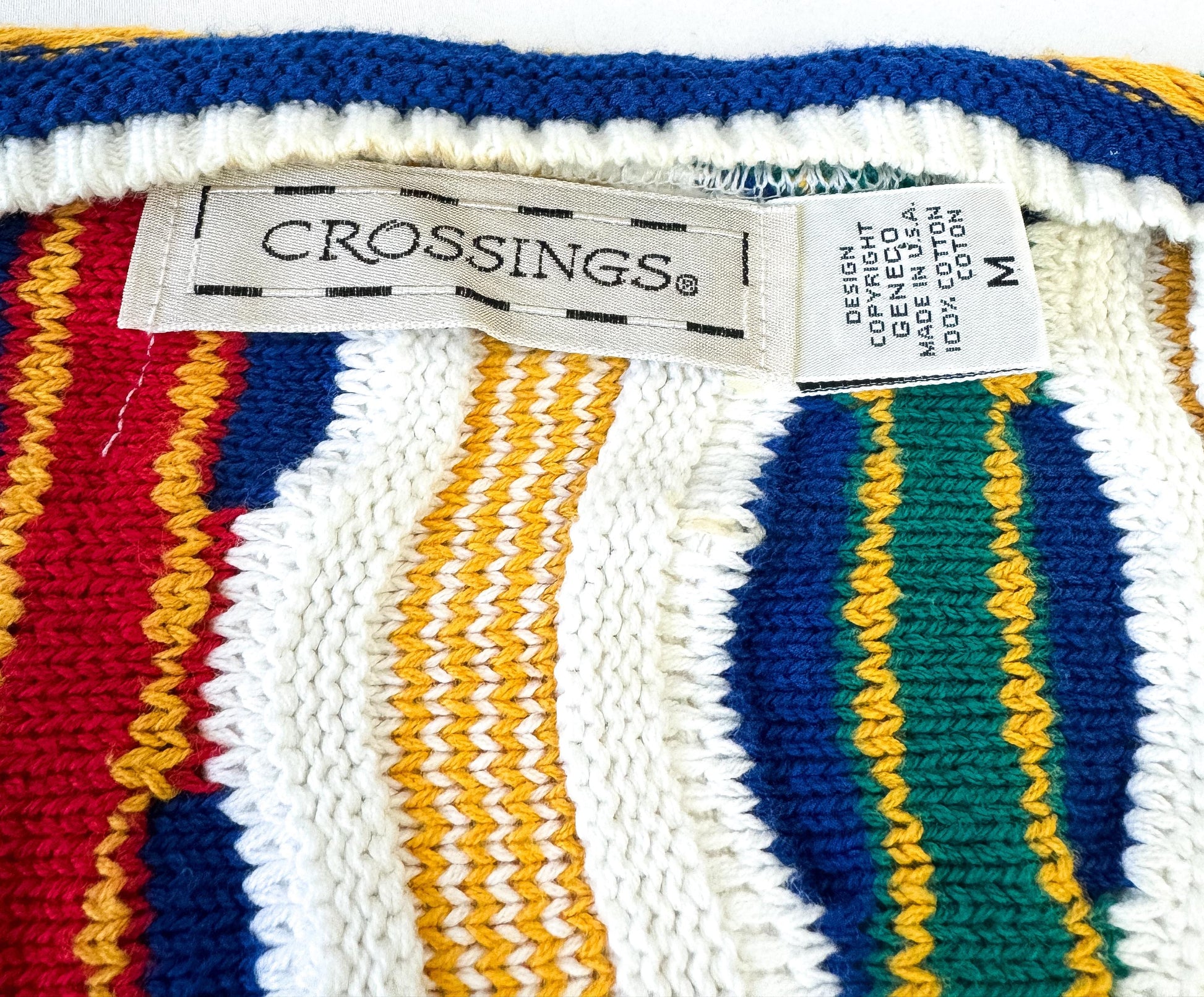 Vintage 90s White Yellow Striped 3D Knit Coogi Style V-Neck Sweater, Men's Sz. M