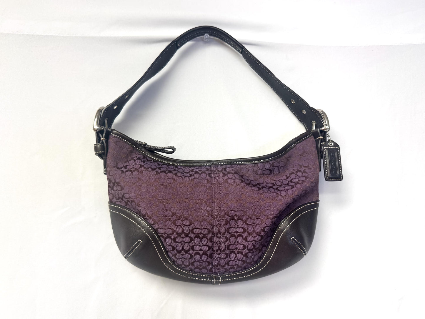Y2K 00s Coach Mini Signature Small Hobo Purple Brown Shoulder Bag, Style 6351