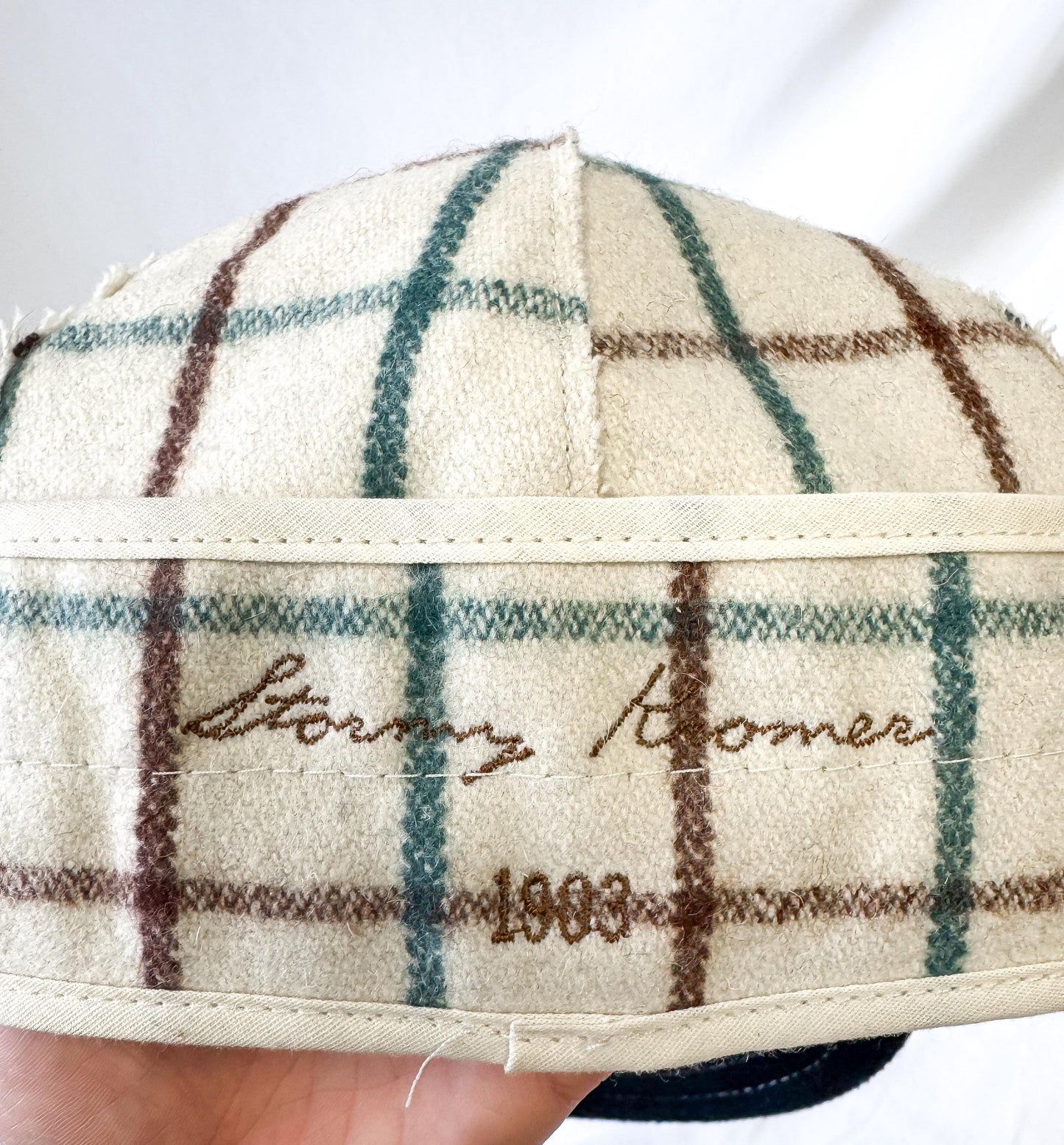 Vintage Style Stormy Kromer Cream Teal Brown Grid Patterned Wool Cap, Sz, 6 1/2