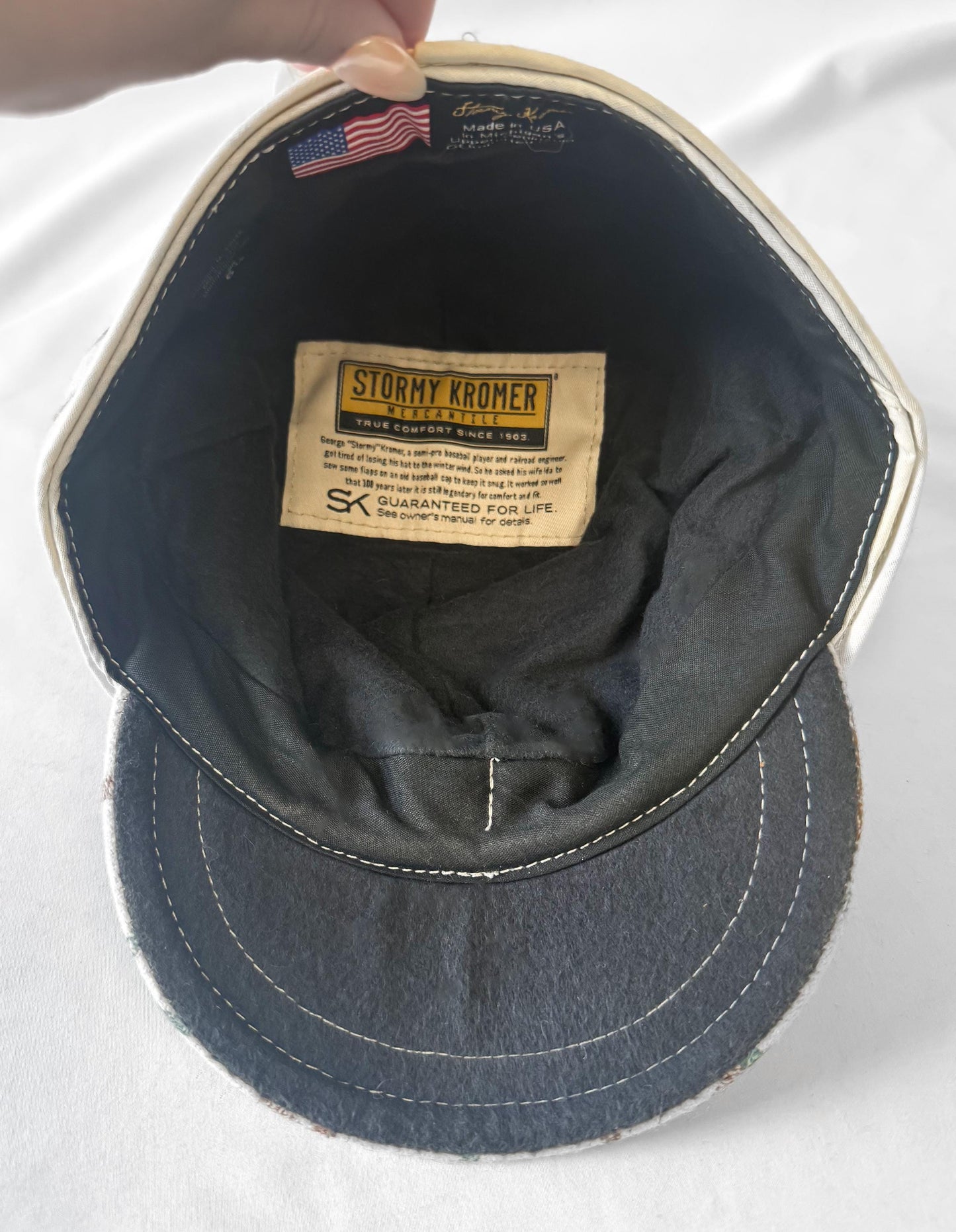 Vintage Style Stormy Kromer Cream Teal Brown Grid Patterned Wool Cap, Sz, 6 1/2