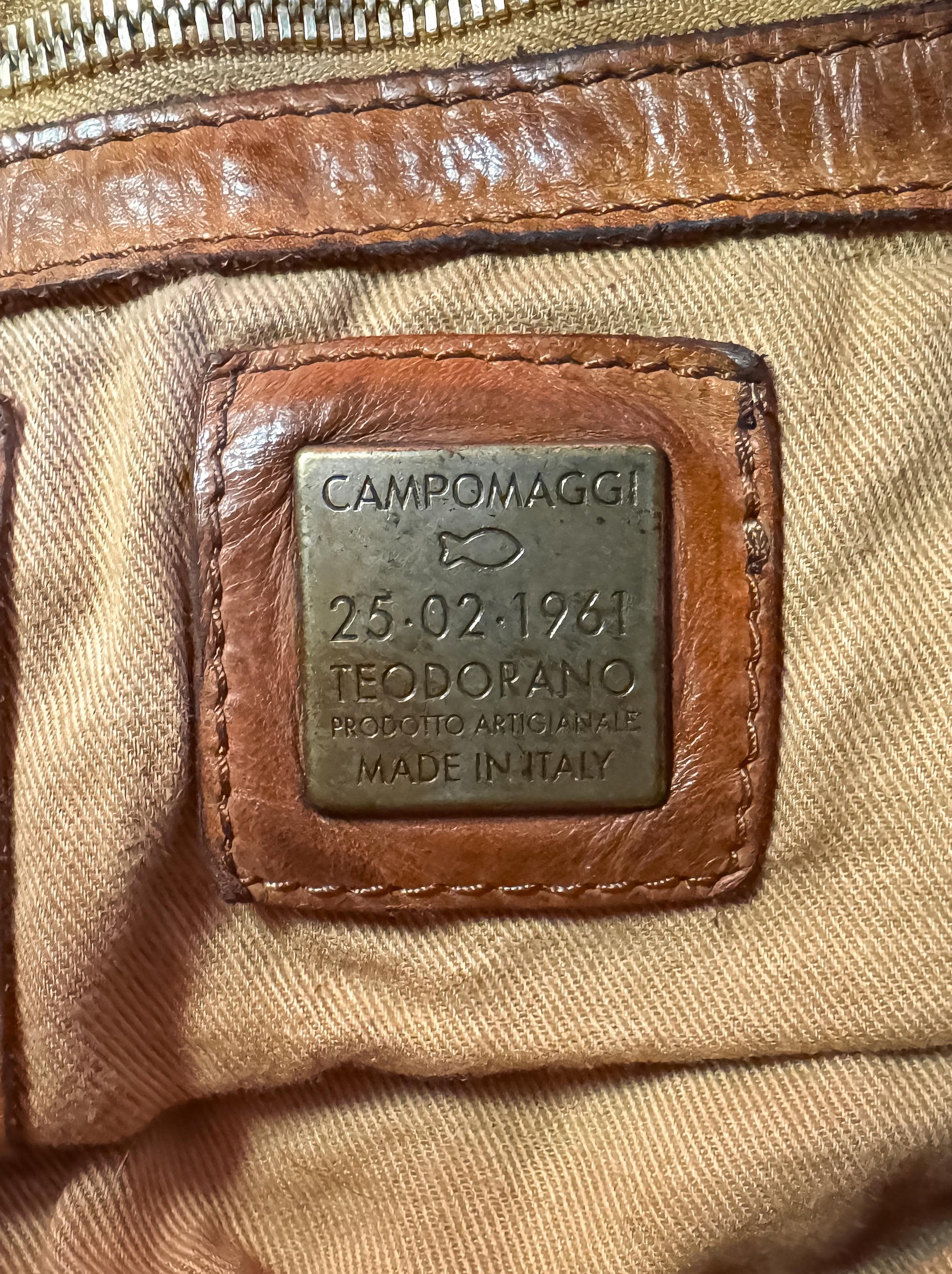 Vintage Style Campomaggi Bauletto Grande Cognac Leather Shoulder Tote Bag with Detachable Crossbody Strap, Vintage Western Boho Handbag