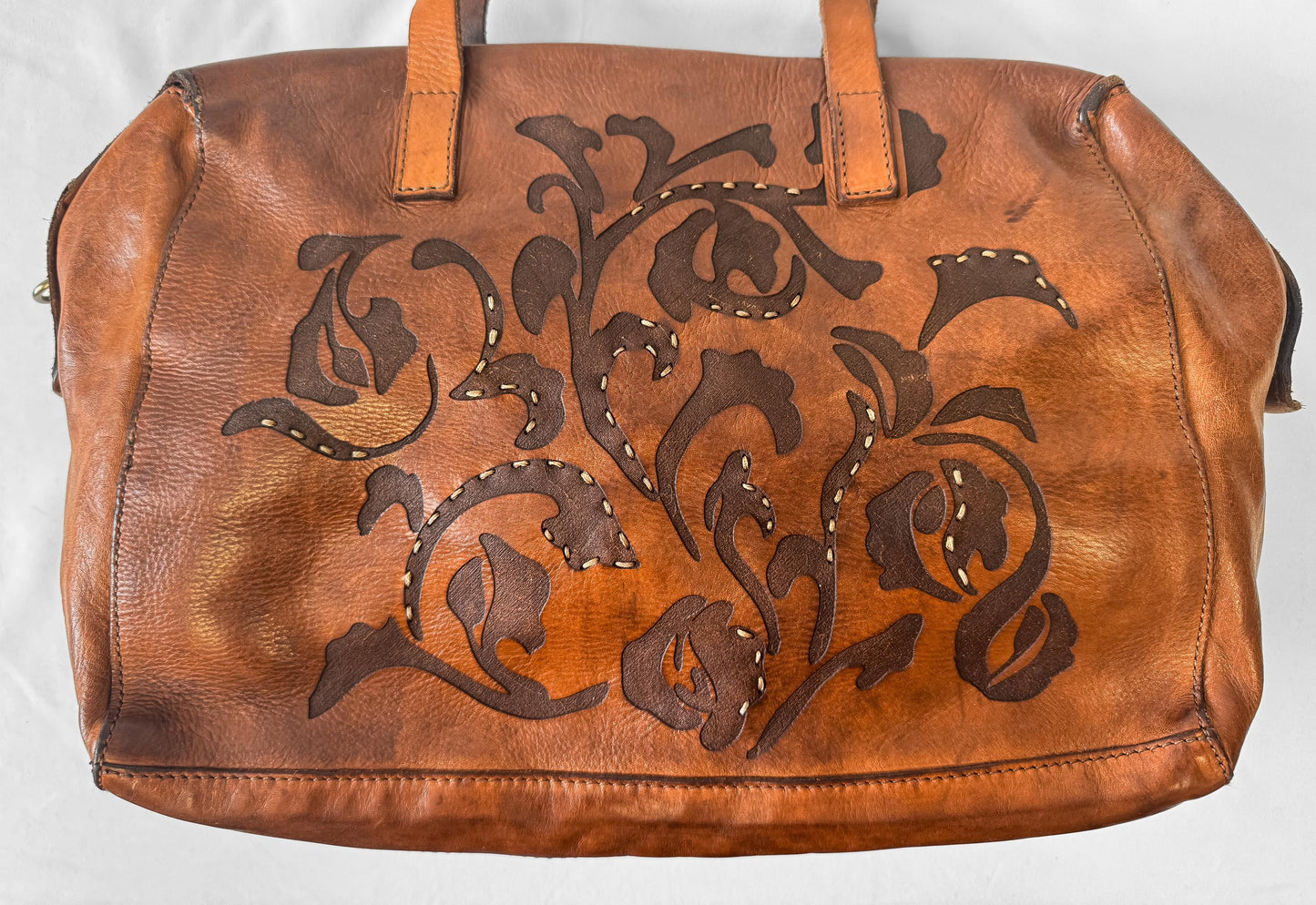 Vintage Style Campomaggi Bauletto Grande Cognac Leather Shoulder Tote Bag with Detachable Crossbody Strap, Vintage Western Boho Handbag