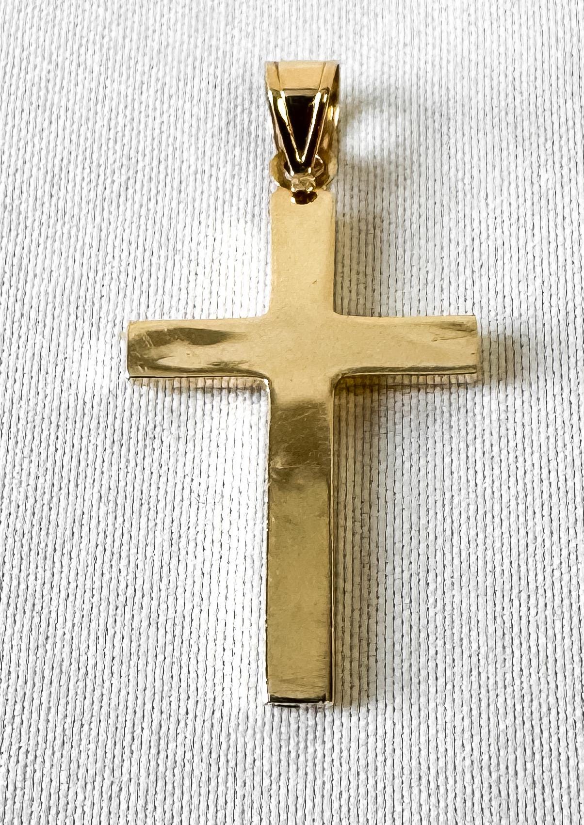 14K Yellow Gold Smooth 1 Inch Cross Pendant, Dainty Simple Everyday Minimalist Christian Pendant