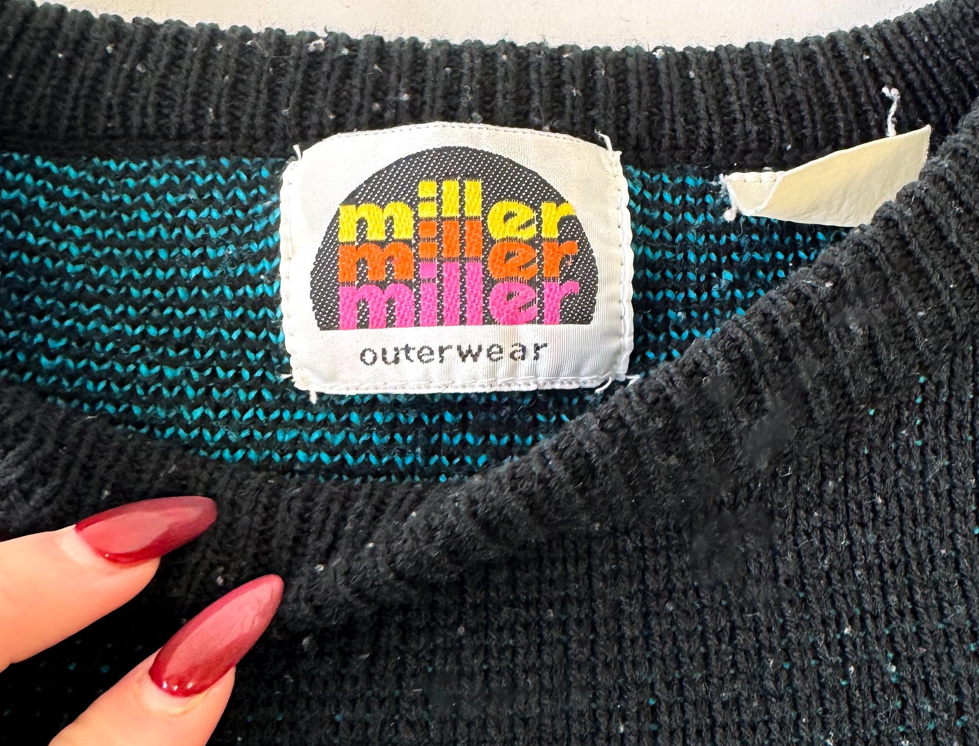 Vintage 90s Black Blue Aztec Southwest Print Crewneck Sweater, Approx. Men's Sz. M