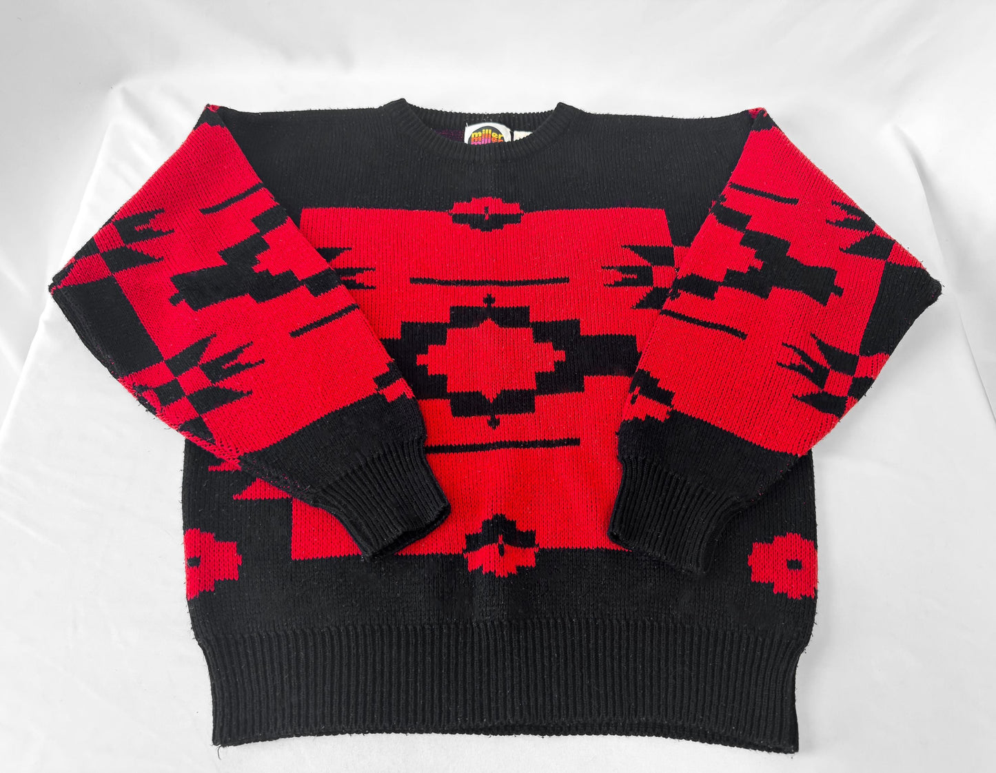 Vintage 90s Black Red Aztec Southwest Print Crewneck Sweater, Approx. Men's Sz. M