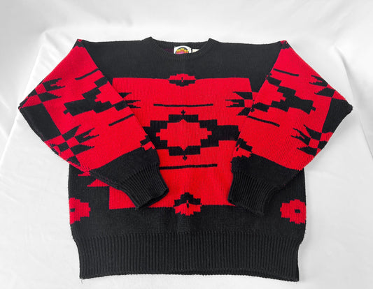Vintage 90s Black Red Aztec Southwest Print Crewneck Sweater, Approx. Men's Sz. M
