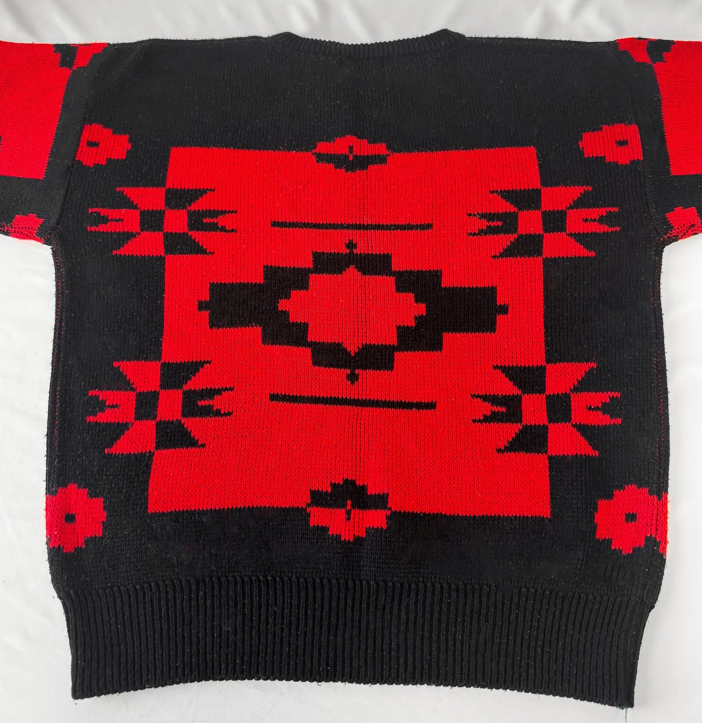 Vintage 90s Black Red Aztec Southwest Print Crewneck Sweater, Approx. Men's Sz. M